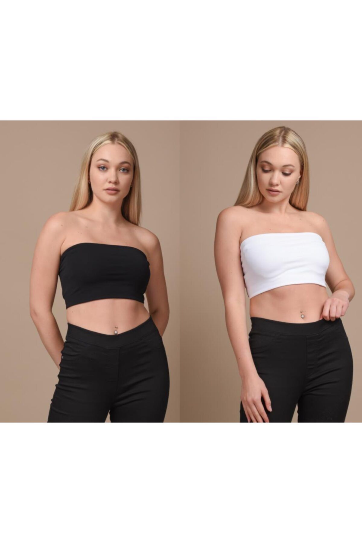 zrk Straplez Likralı Penye Crop Ikili Takım