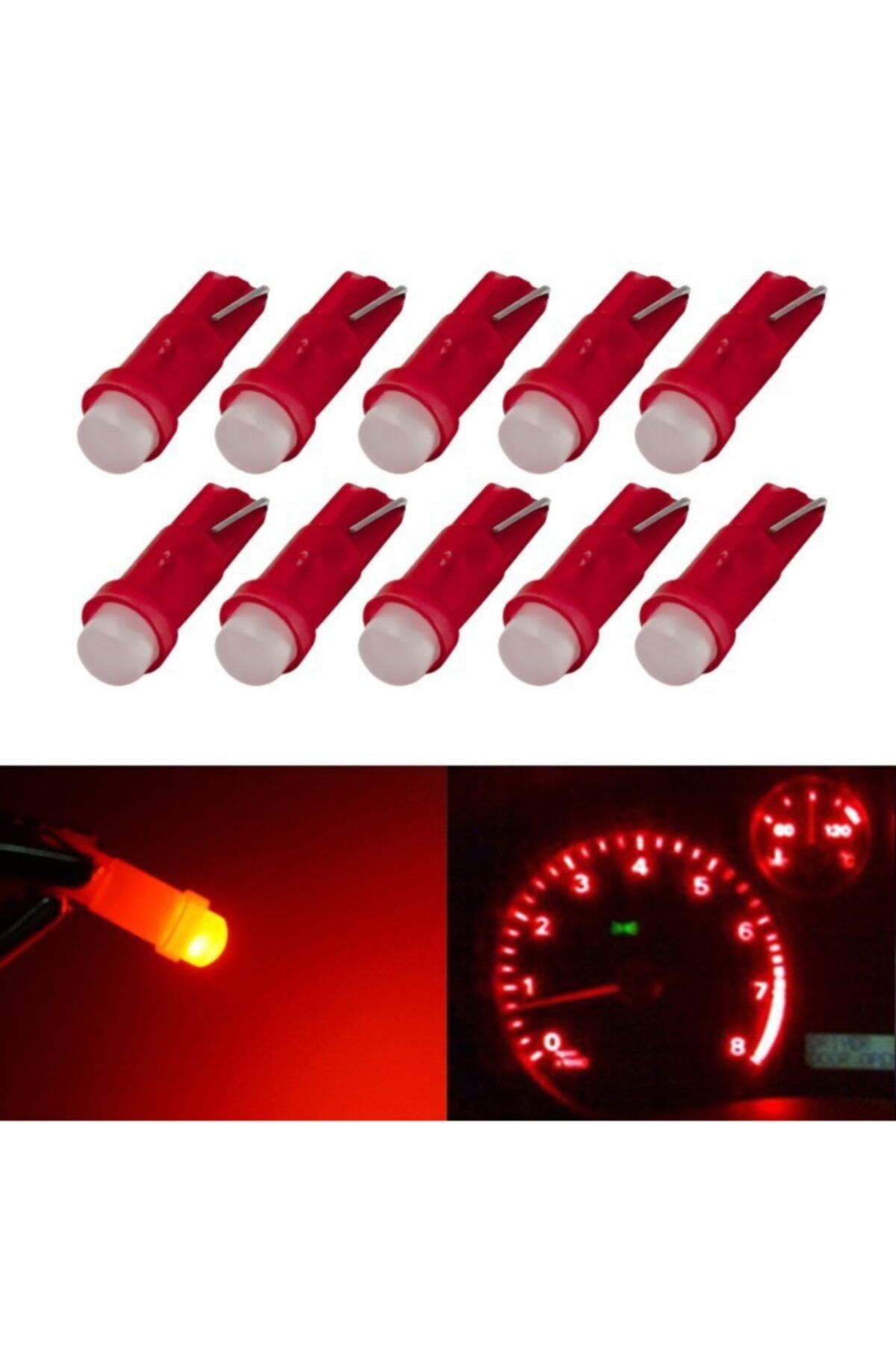 Compax Led Ampul Kırmızı Dipsiz T5 Gösterge Paneli Ampulü 12v 10 Adet