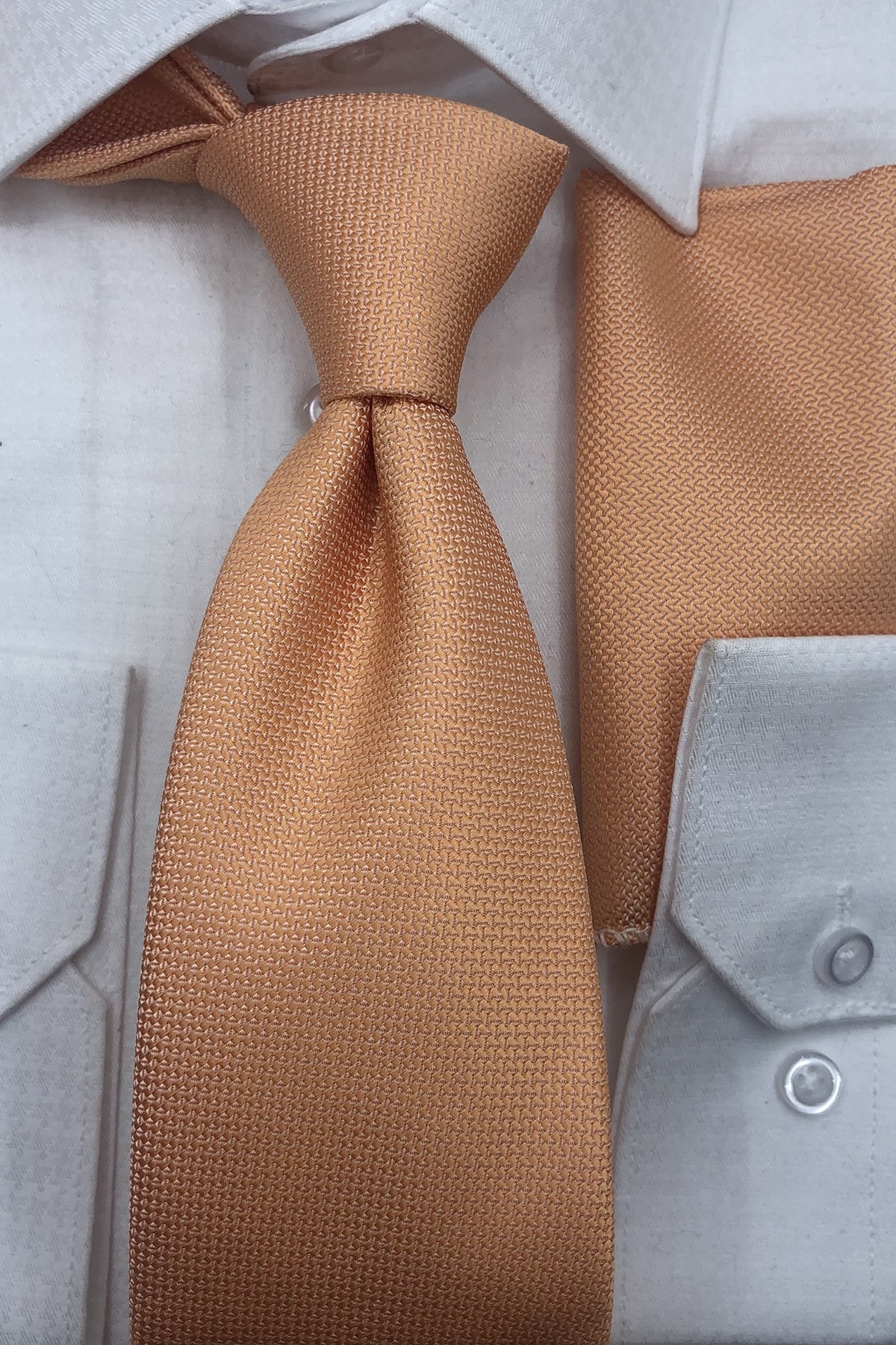 Quesste Accessory Somon Armür Desenli Kravat Mendil Kutulu Set