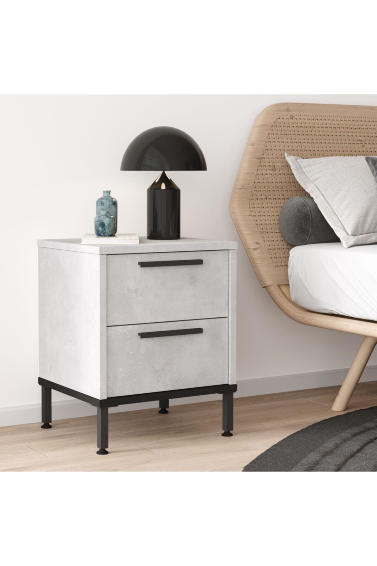Yurudesign Luvio Komodin 2 Çekmece Metal Ayaklı Taş-siyah Lv24-tl