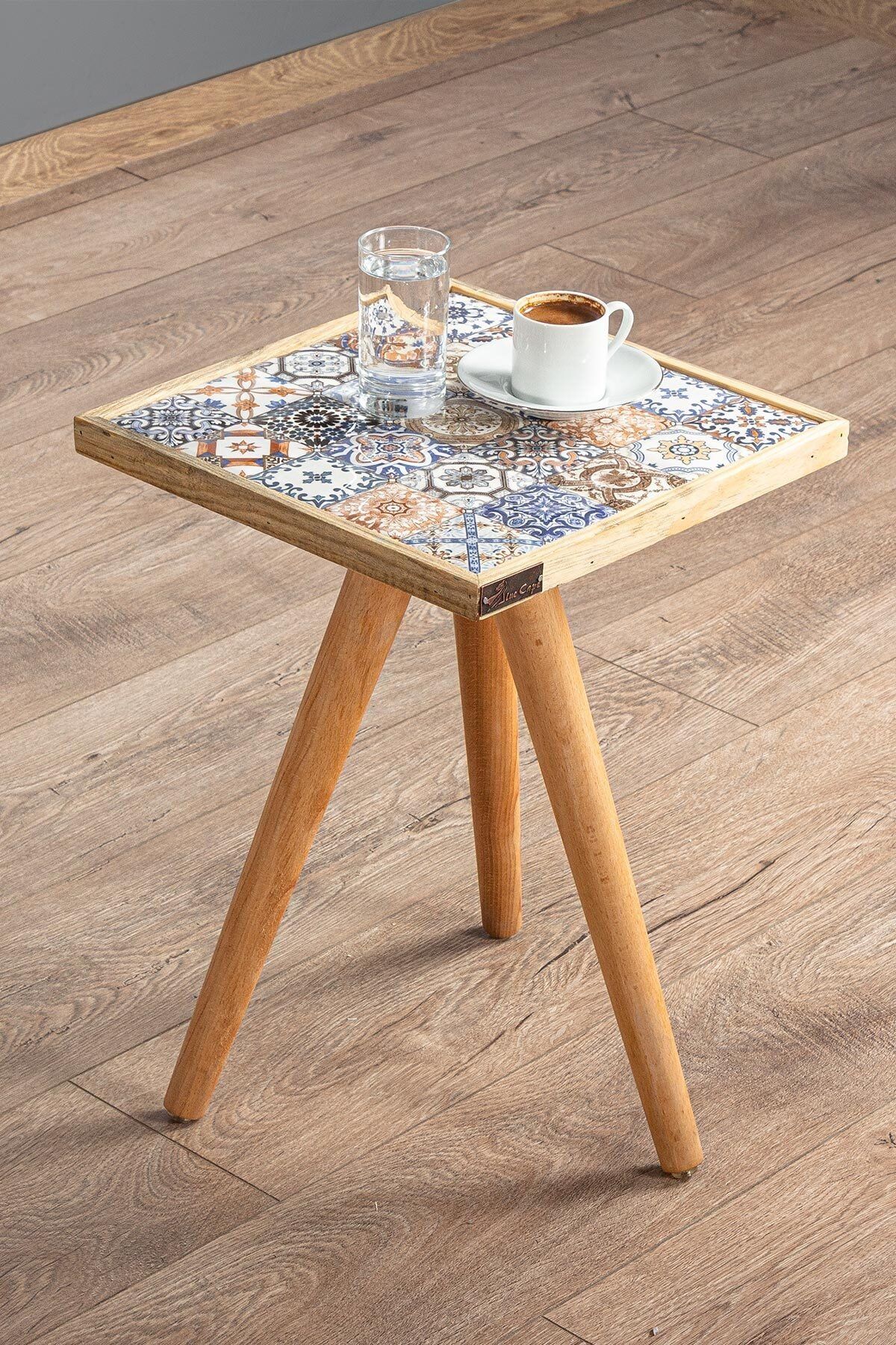 bluecape Esperanza Doğal Sehpa 32x32cm Doğal Masif Seramik Yan Sehpa Salon Mobilya