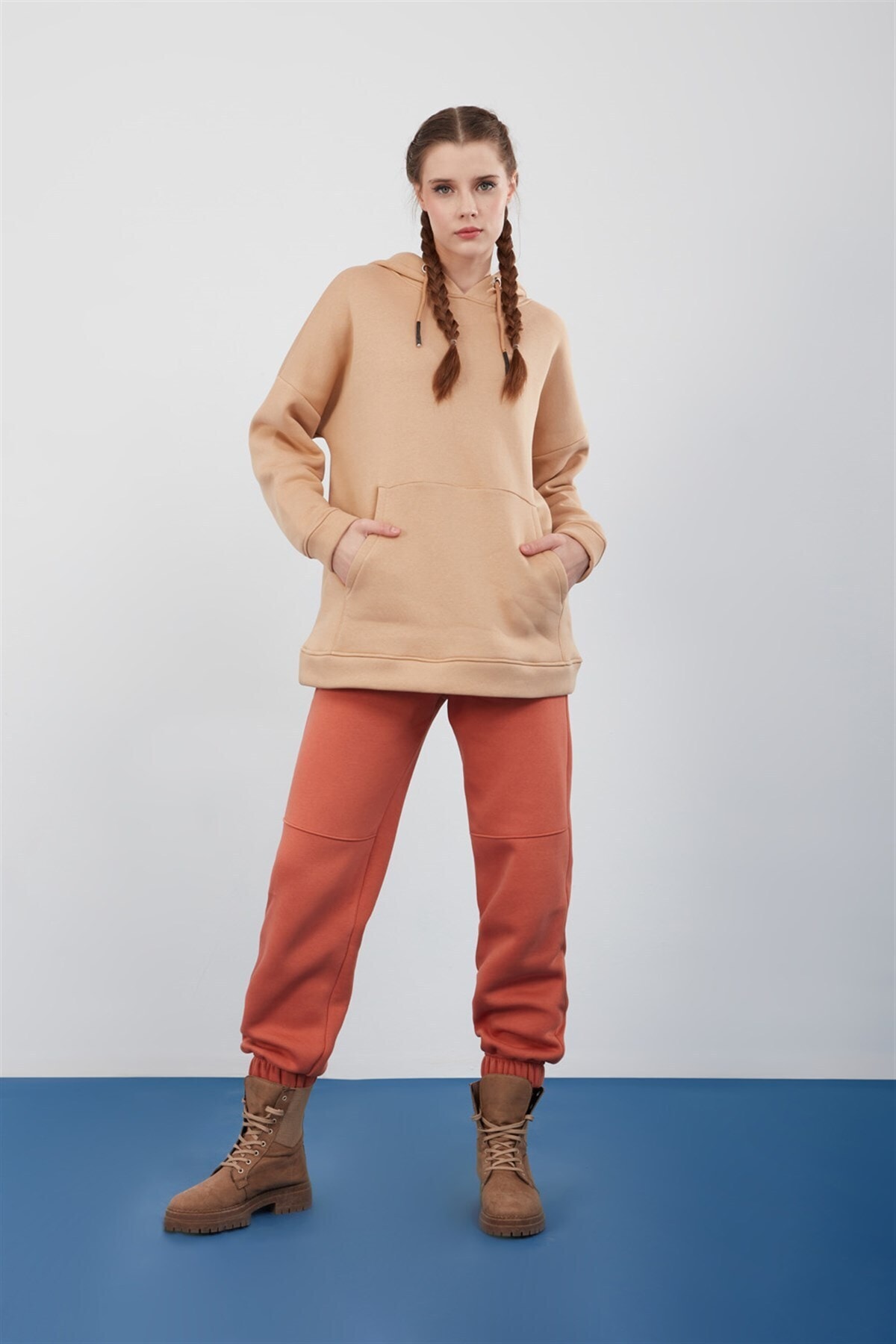 Katre Mızalle Cepli Bej Kışlık Kapüşonlu Sweatshirt