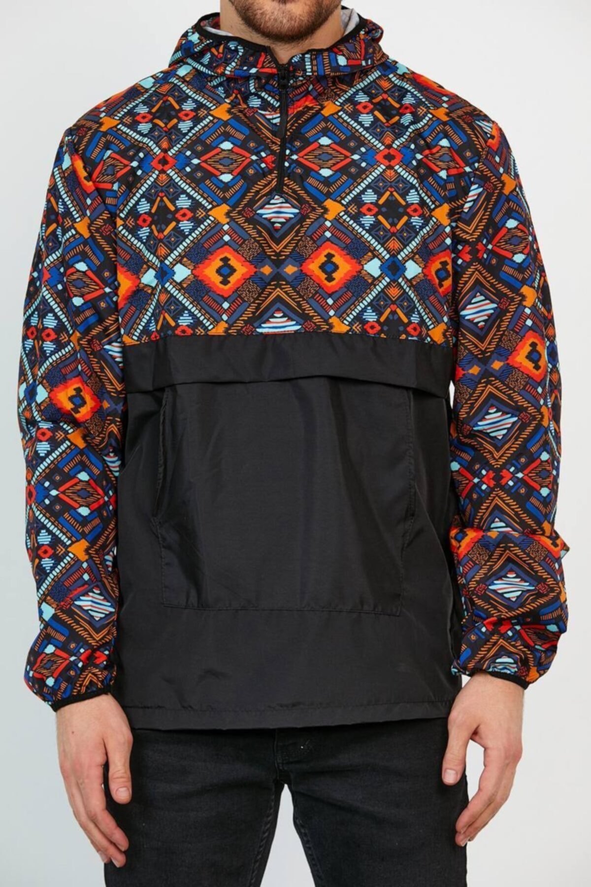 Buteks Erkek Retro Desenli Kapşonlu Yağmurluk