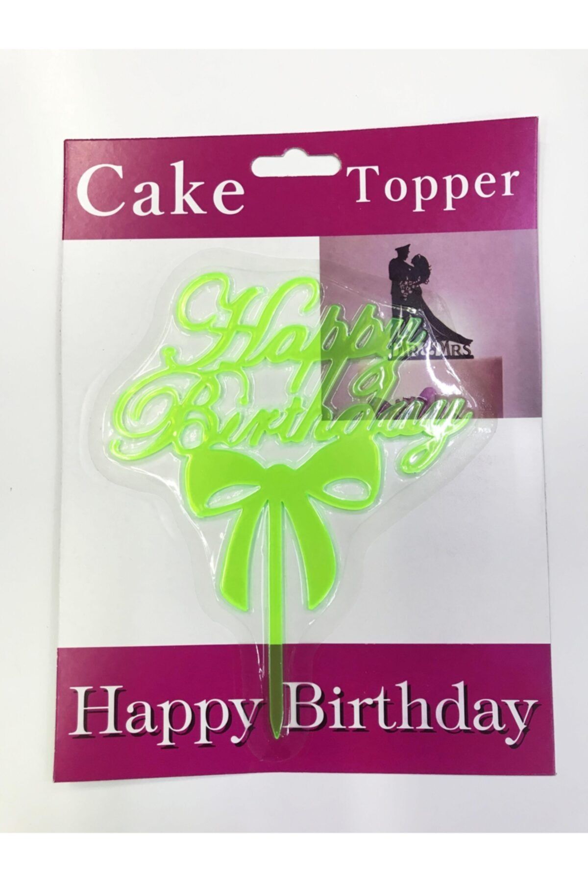YAPRAKOUTLET Happy Birthday Yazılı Fiyonklu Pasta Çubuğu Yeşil Renk-