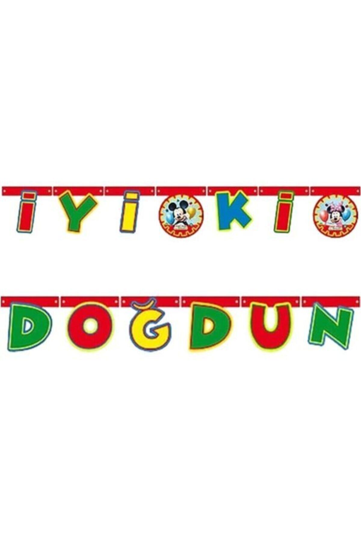 Samur Mickey Mouse Temalı Rengarenk Iyiki Doğdun Yazılı Flama Bayrak Süsleme 2 Metre