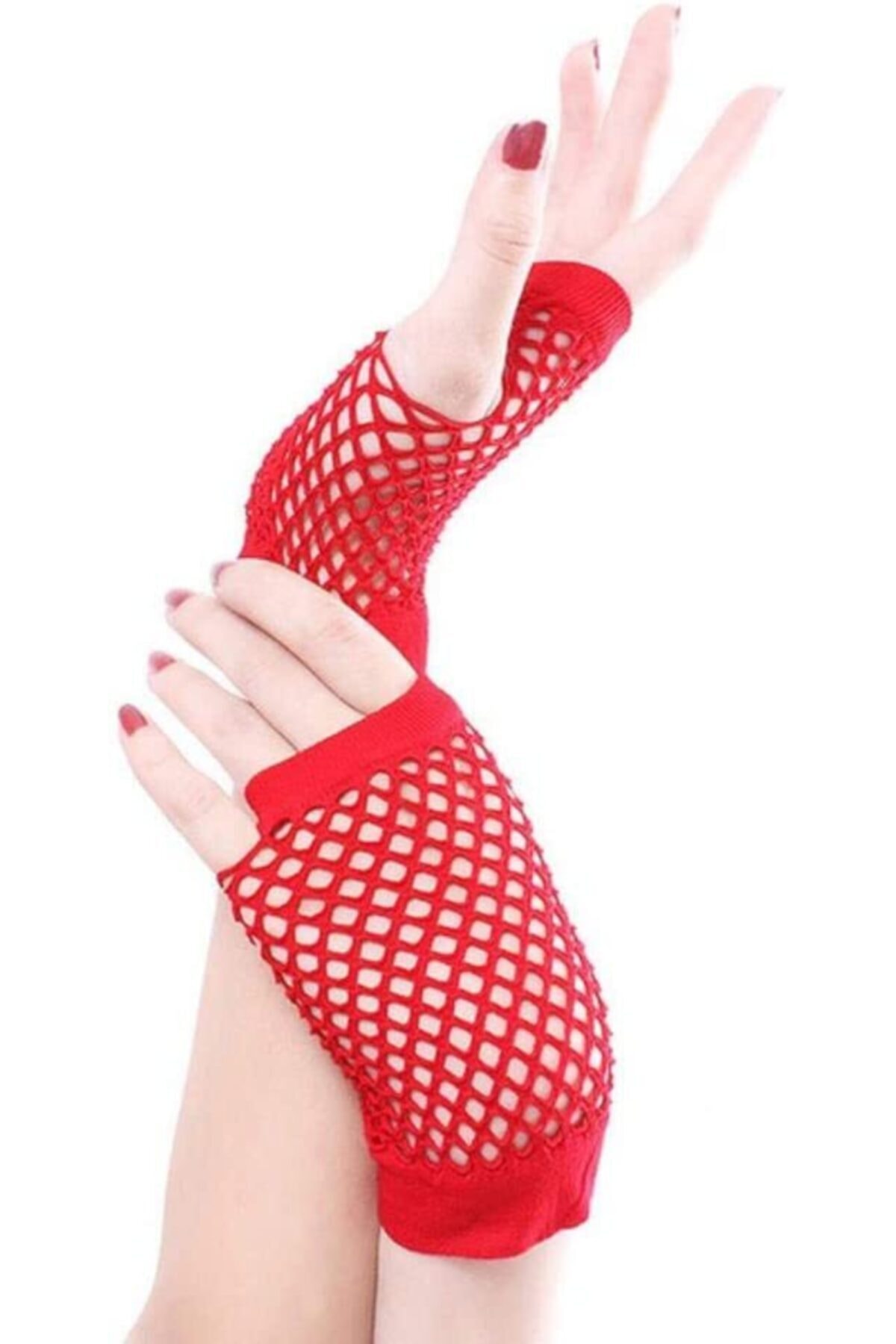 Samur Kırmızı Renk Kısa Boy Fileli Örgü Eldiven