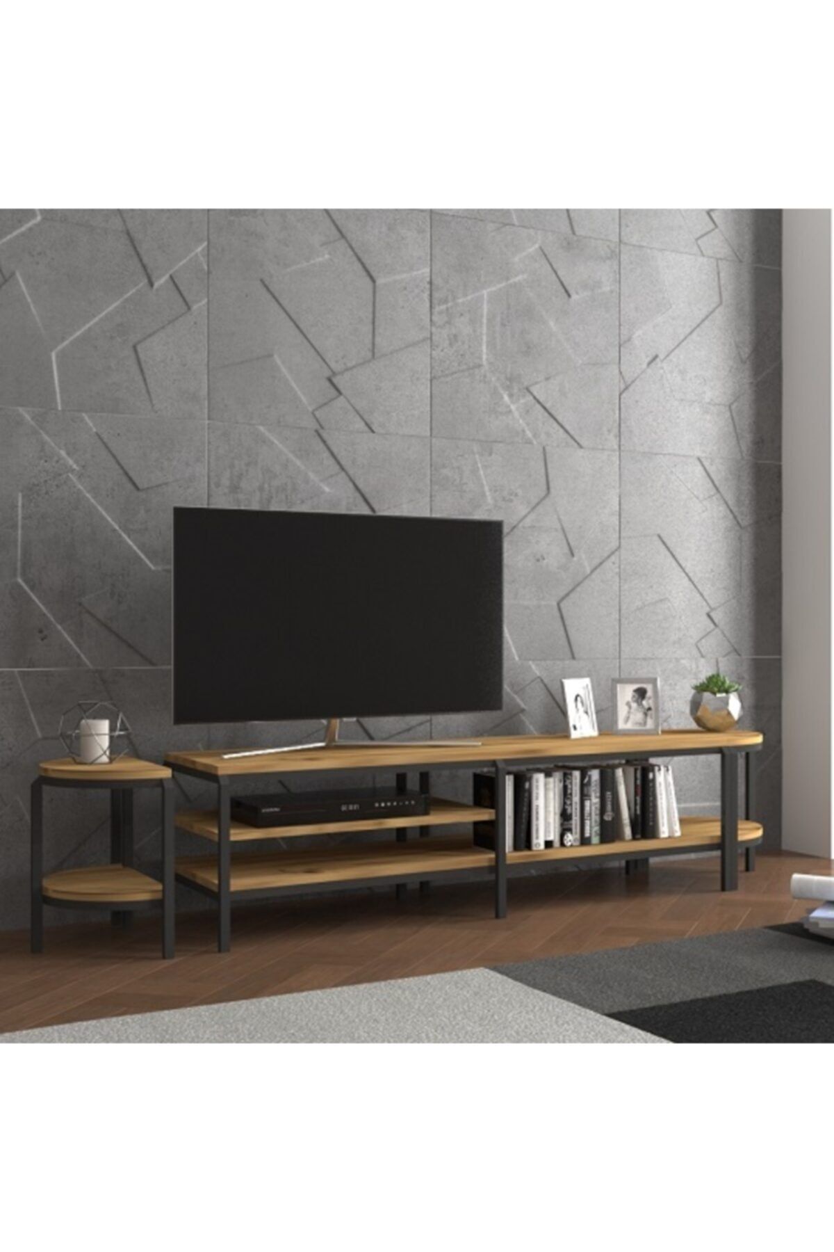 Meltem Çelik  BMdekor Televizyon Sehpası Globe Metal Ayak Zigonlu Kilim 180 cm