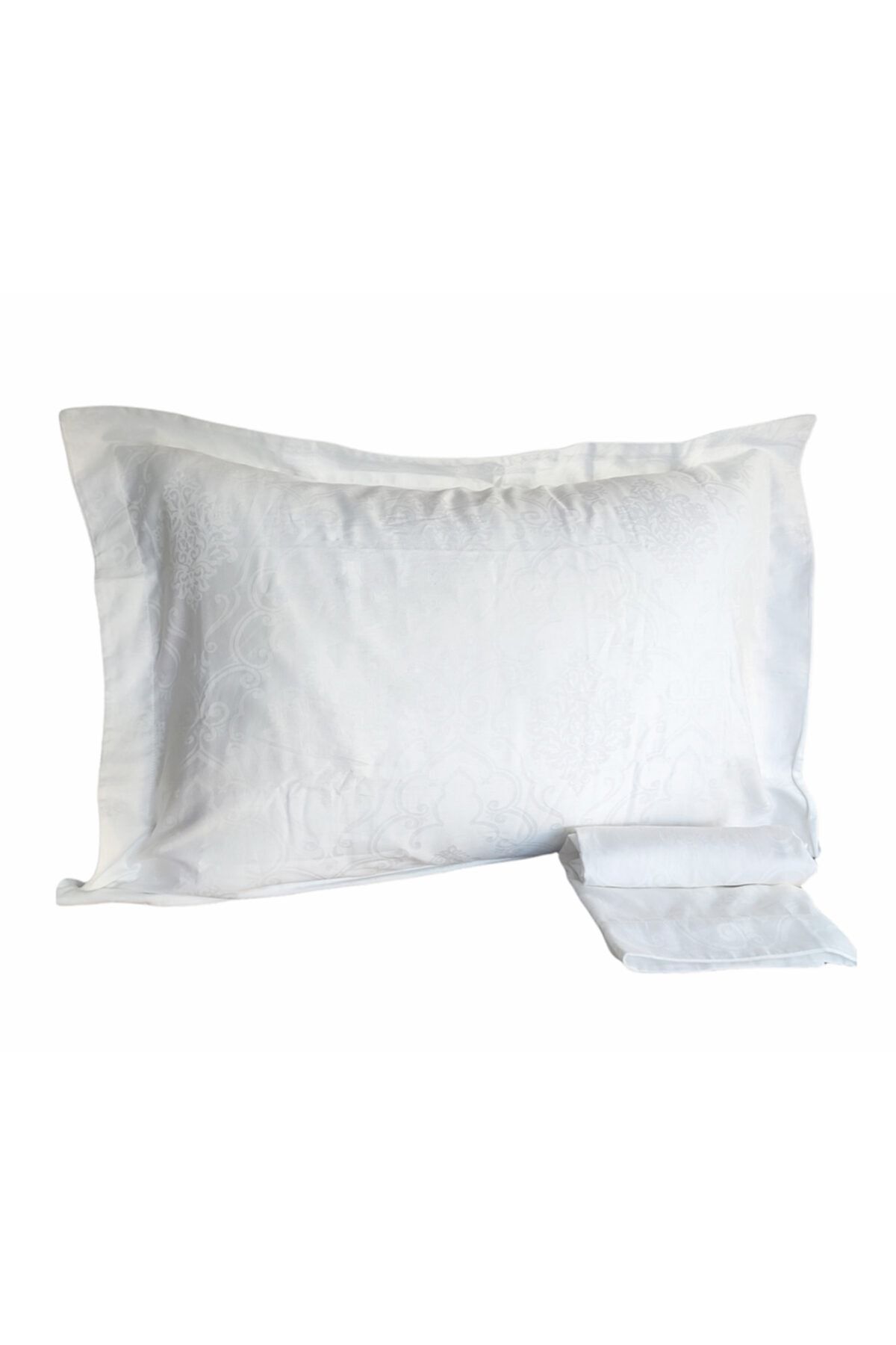 COLLESSİA %100 Pamuk Saten Volanlı Jakarlı Ekru 2'li Yastık Kılıfı Pillow Case 2 Adet