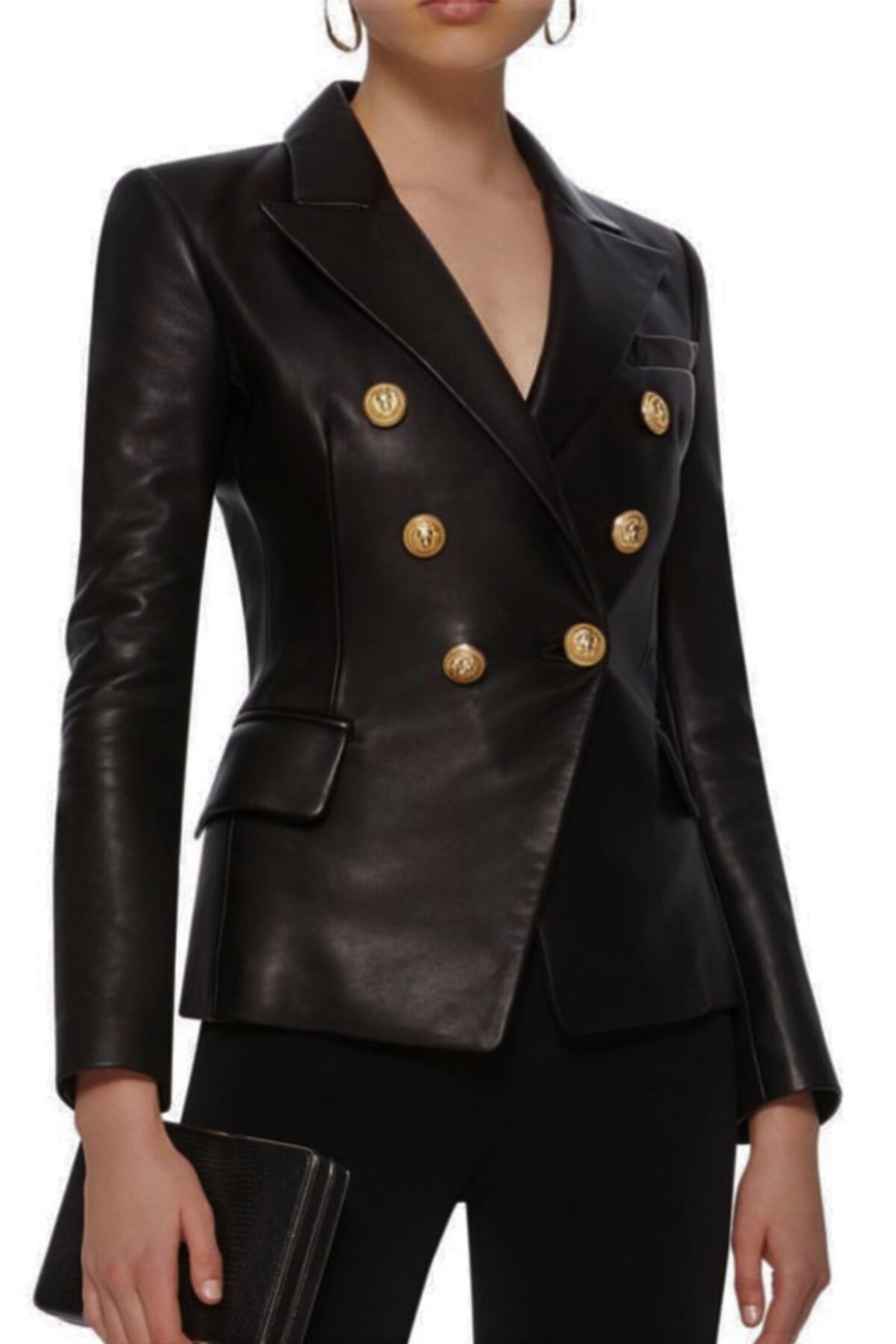 Deri LAB Kadın Classy Black Deri Blazer Ceket