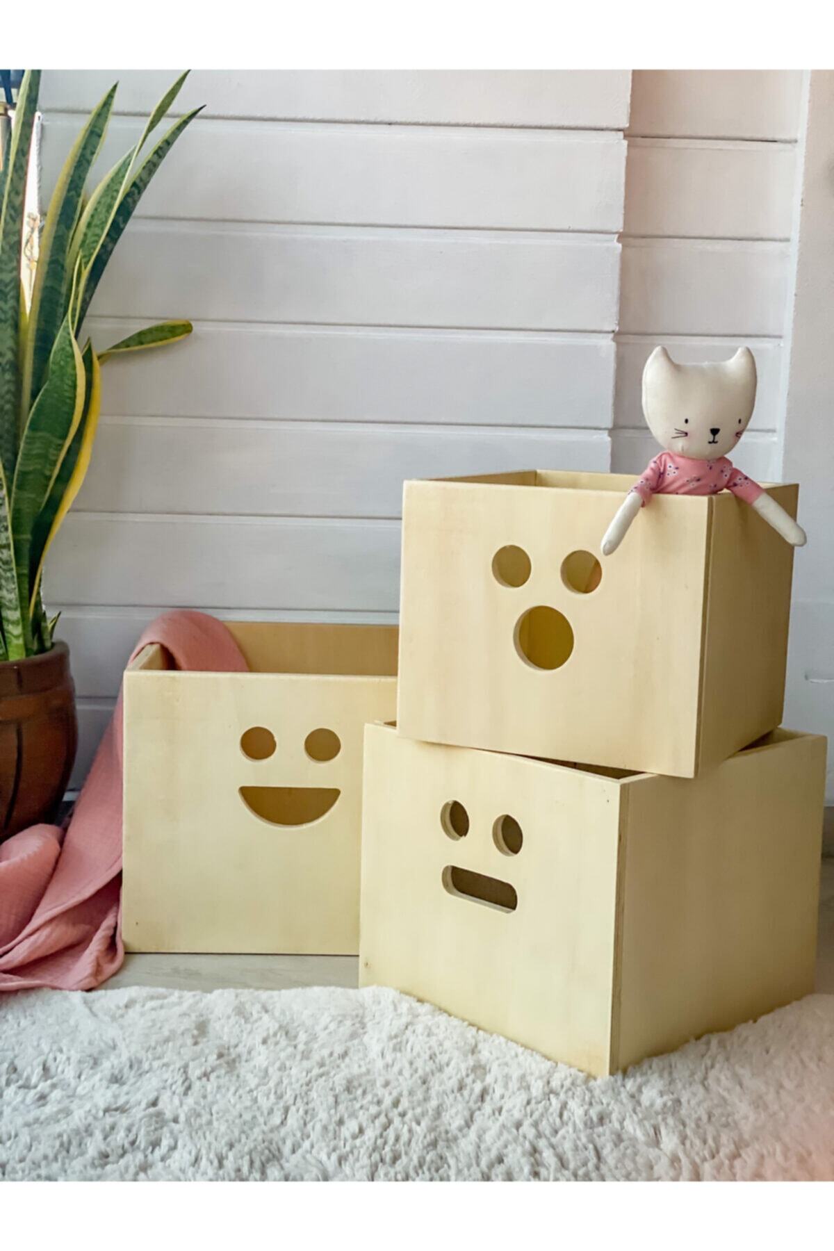 WoodBabyStore Düzenleyici Büyük ,orta Ve Küçük 3`lü Emoji Kutu