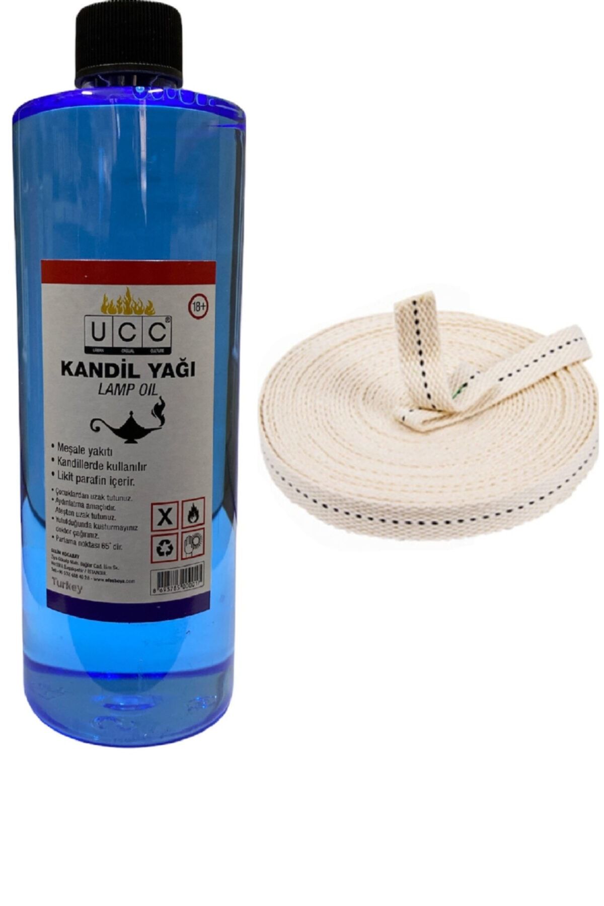 UCC Point Care Mavi Kandil Yağı Kokusuz Dumansız Iç Mekan Gaz Lambası Yakıtı 400 Ml + 1 Metre Fitil