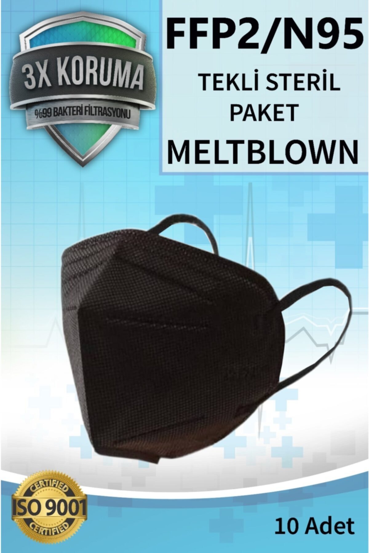 MED5MASK Med5 Mask Ffp2 Ventilsiz Koruyucu Solunum Maskesi 10 Adet- Siyah
