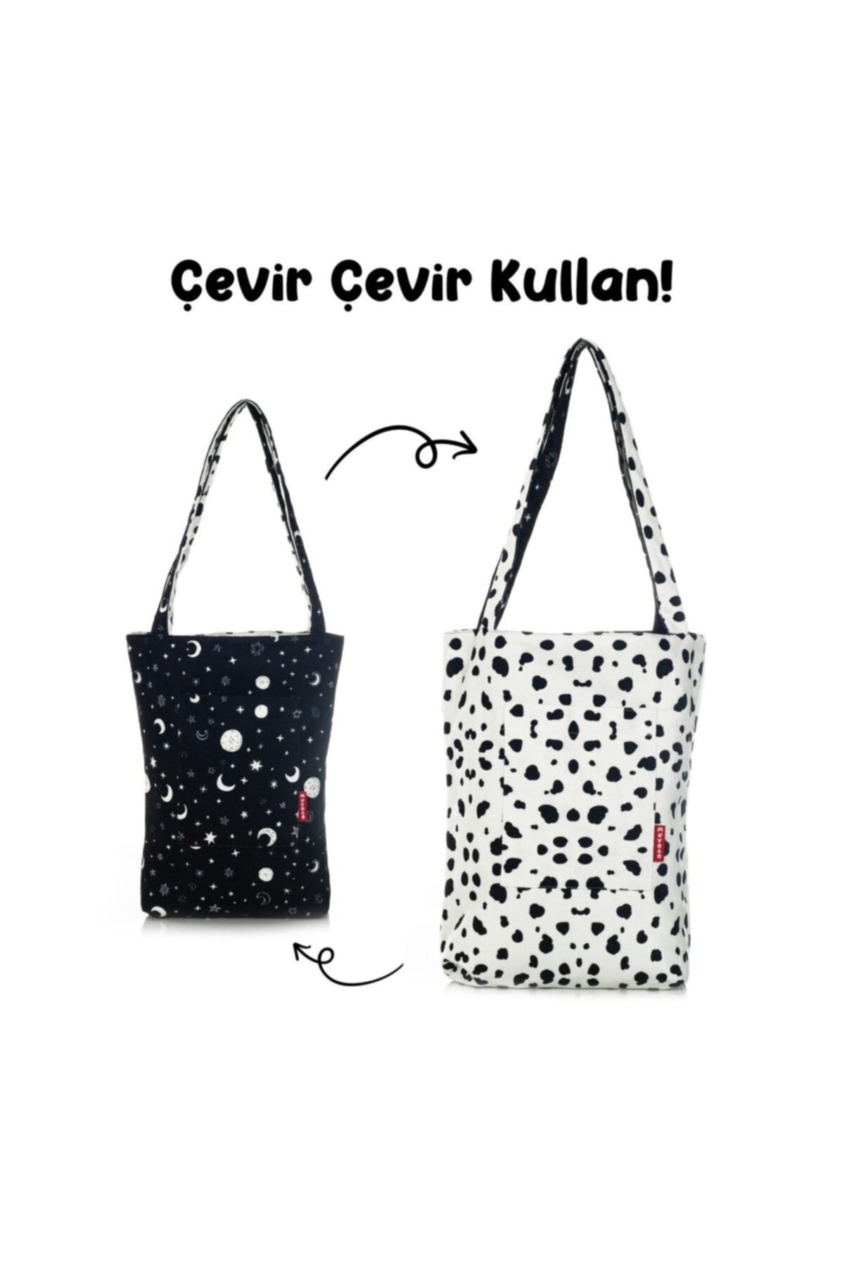 muyoso Baskılı Çift Taraflı Kumaş Çanta