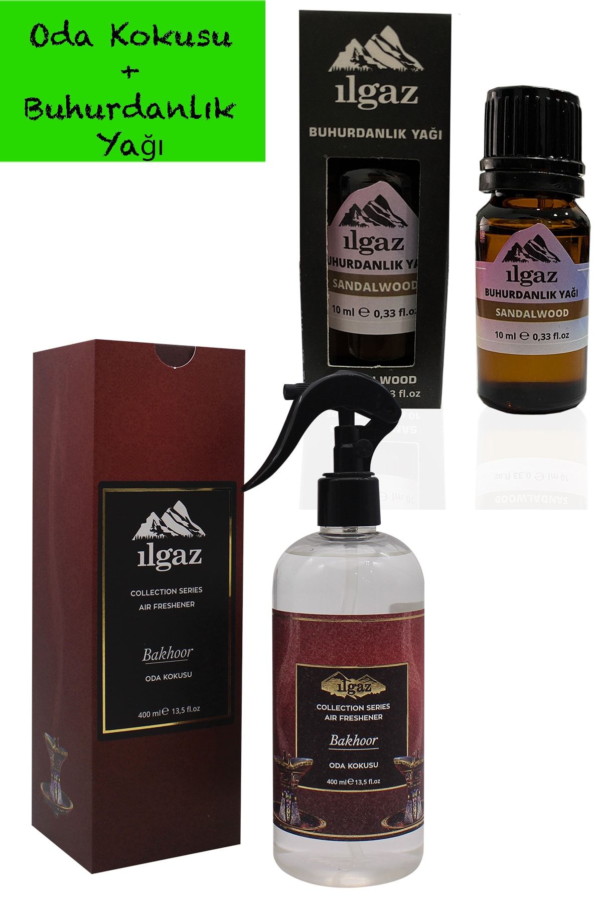 ILGAZ Collectıon Bakhoor Oda Kokusu 400 ml Kalıcı Oda Spreyi Ve 10 ml Sandal Buhurdanlık Yağı Kokusu