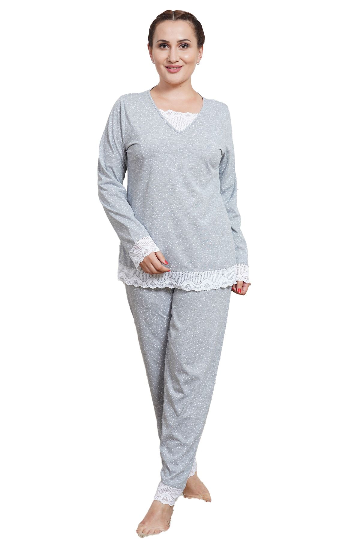 VİENETTA Uzun Kol Gri Melanj Pijama Takım