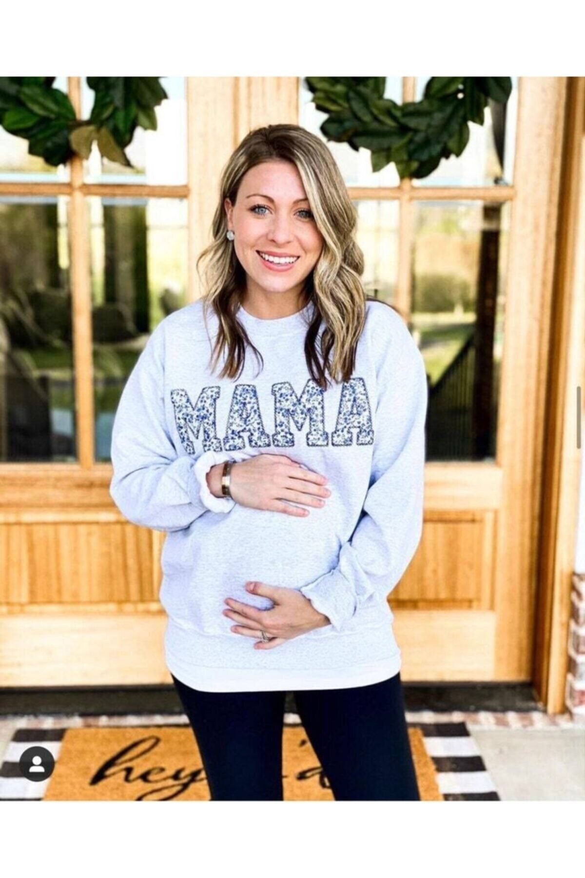 Laluvia Hamile Gri Mama Baskılı Sweatshirt