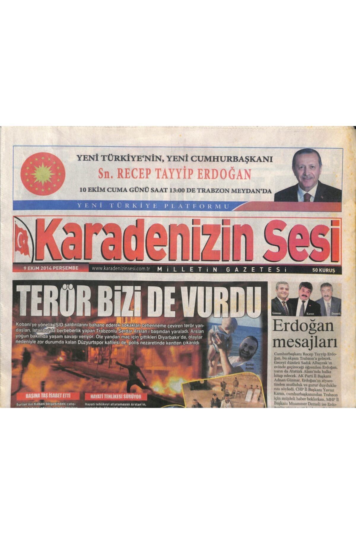 Gökçe Koleksiyon Karadenizin Sesi Gazetesi 9 Ekim 2014 - Trabzon'da Botanik Park Başlıyor - Erdoğan Mesajları