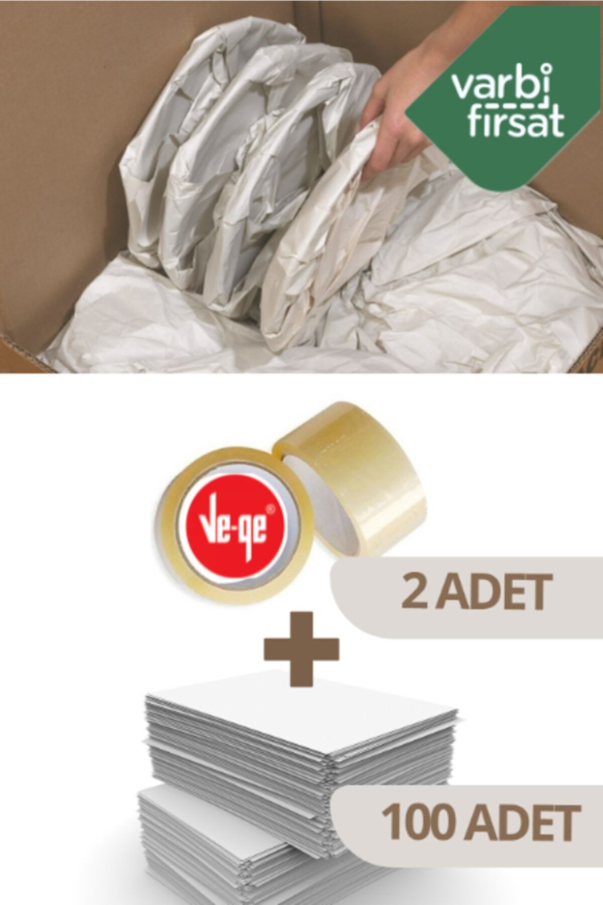 Varbifırsat 40x60 Tabak - Bardak Sarma Taşıma Taşınma Paketleme Kağıdı 100 Adet - 2 Adet Ve-ge (FİL) Koli Bandı