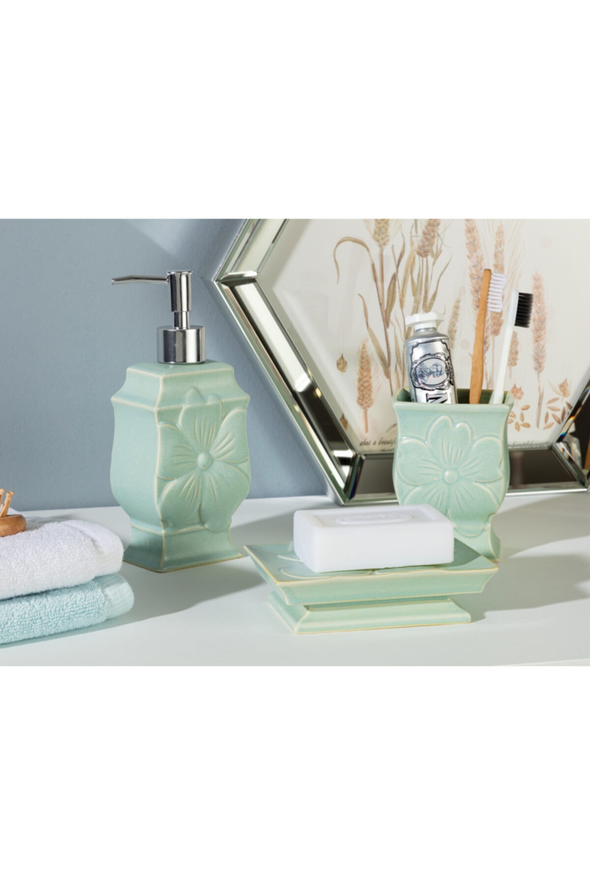 Madame Coco Menthe 3'lü Banyo Seti - Mint Yeşili