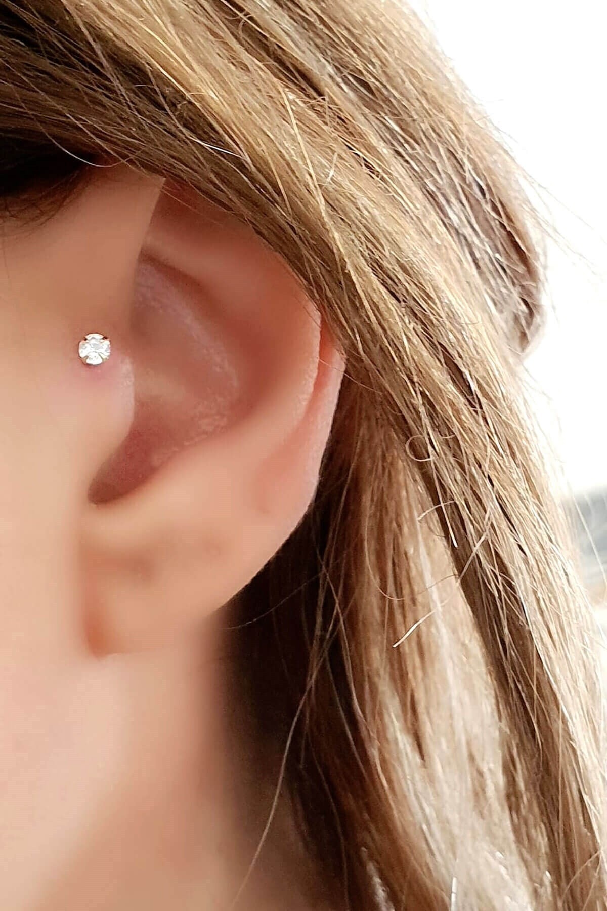 OSESHOP Pırlanta Işıltısında Zirkon Taşlı 925ayar Gümüş Altın Kaplama Tragus Kıkırdak Piercing