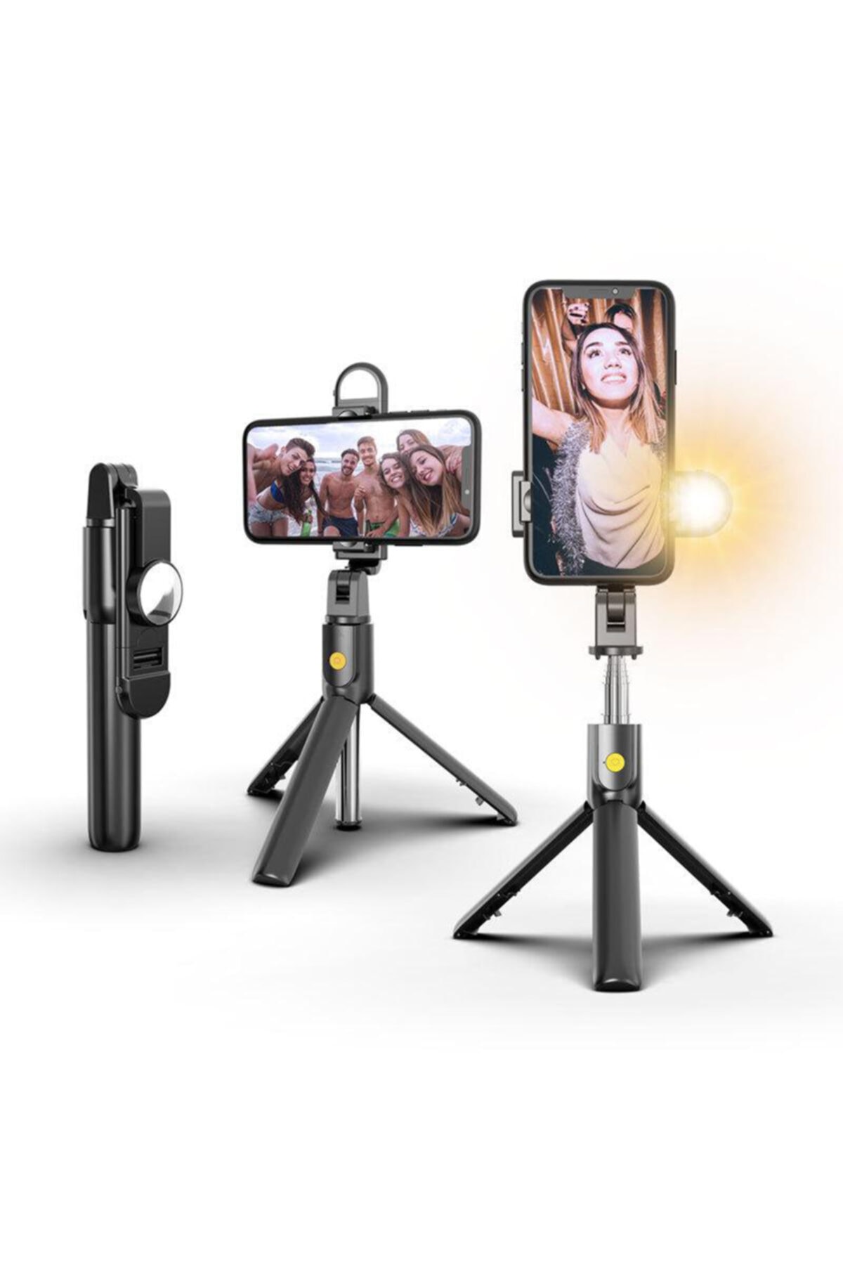 OWWOTECH K10-s Bluetooth Lu Selfie Çubuğu Uzaktan Kumandalı Yatay Dikey Led Işıklı Özçekim Tripod