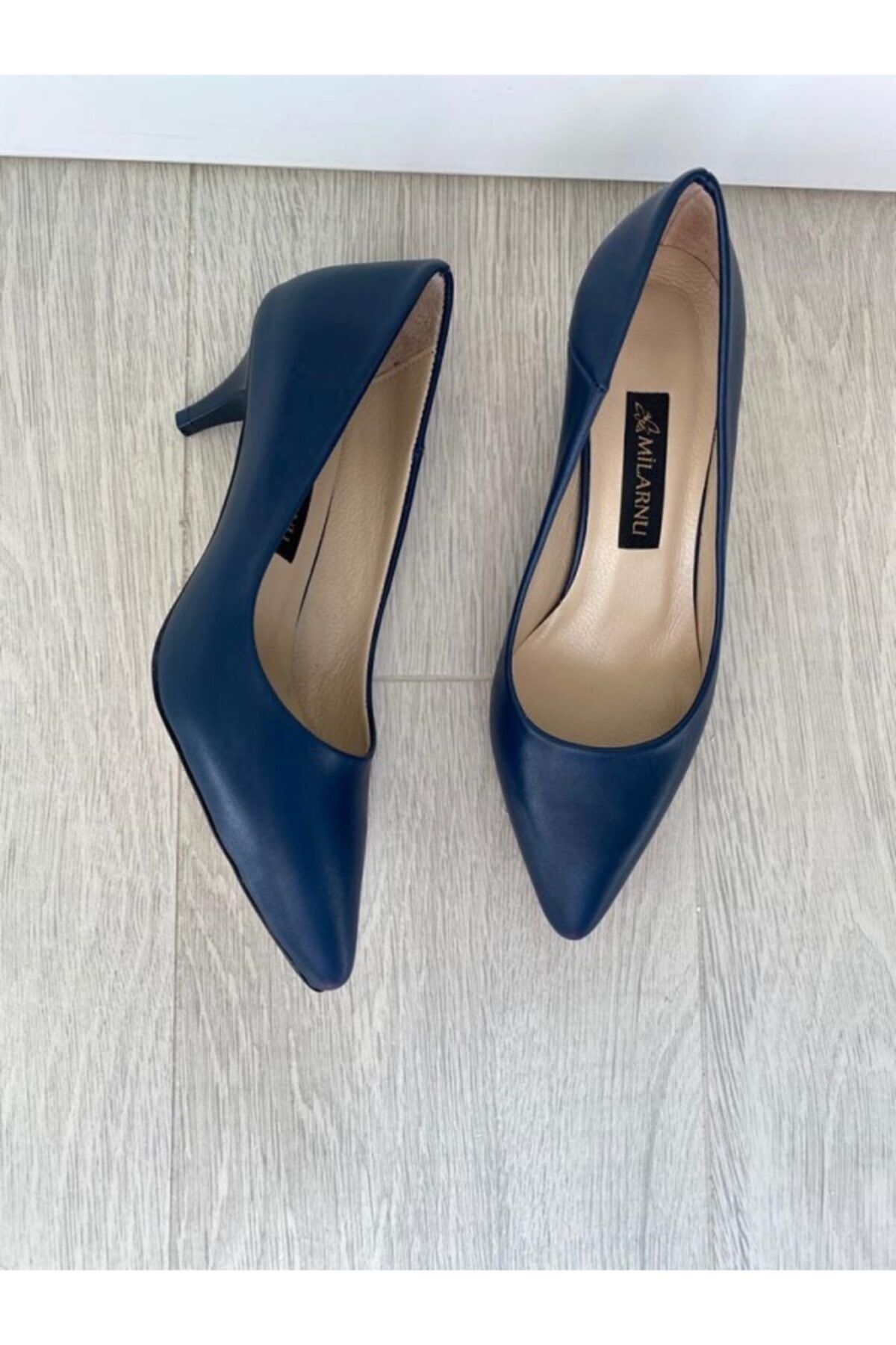 MİLARNU Kadın Hakiki Deri Lacivert Stiletto