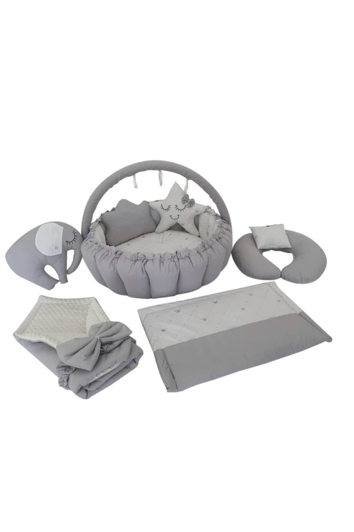 Jaju Baby Gri Tasarım Lüx Oyun Minderi Babynest 8 Parça Set