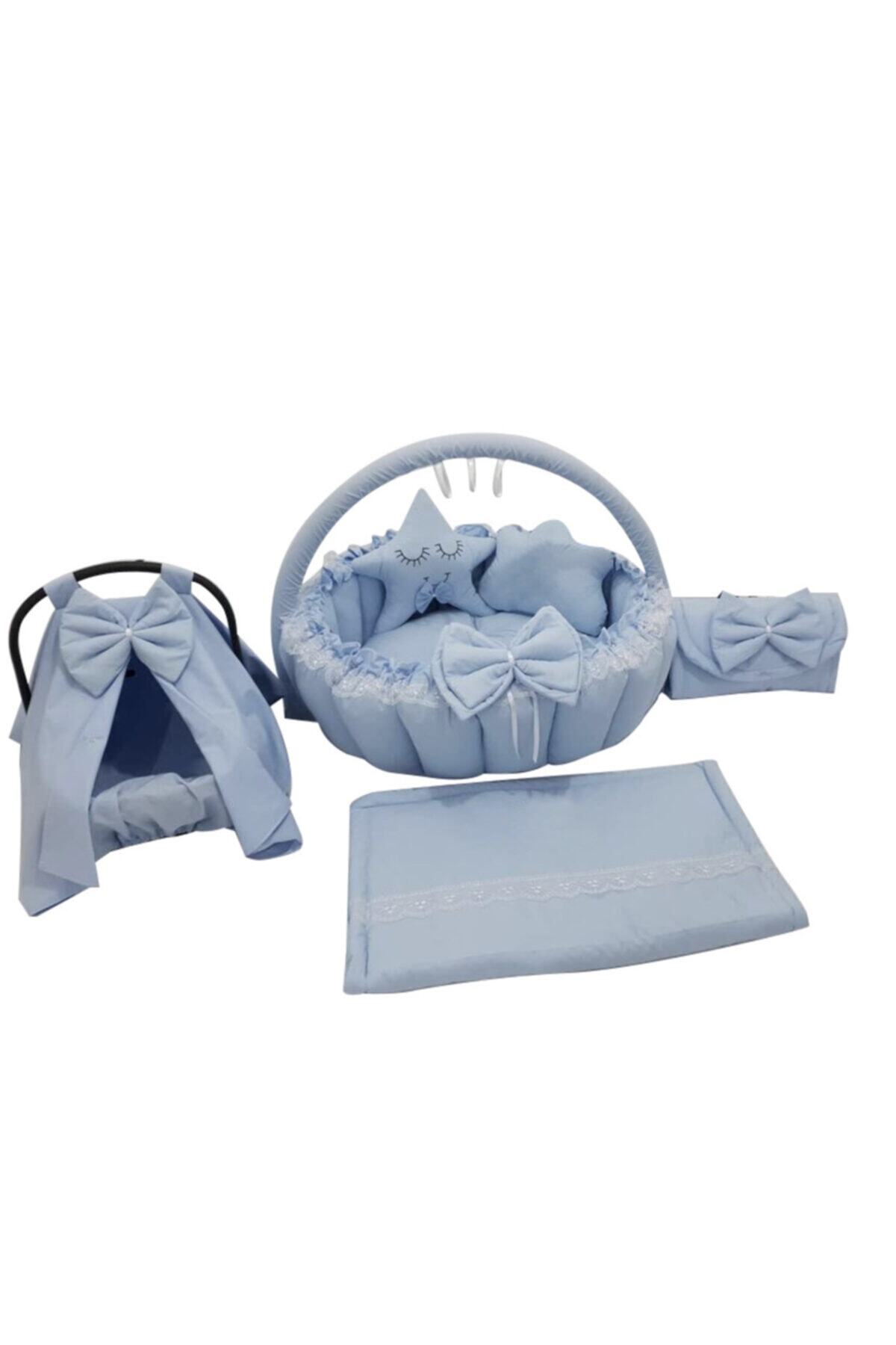 Jaju Baby Mavi Tasarım Lüx Oyun Minderi Babynest 10 Parça Set