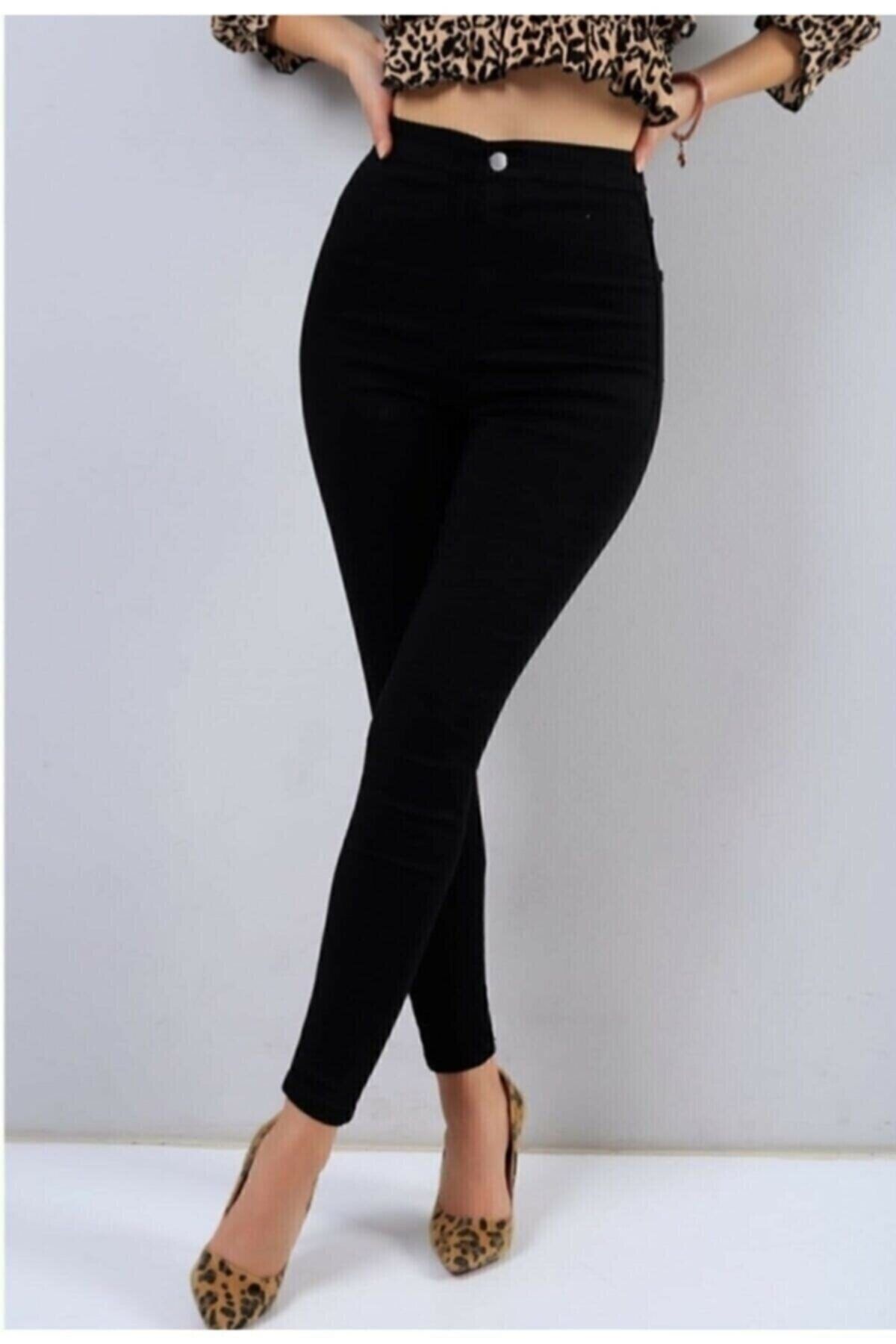 TRENDNATUREL Elena Yüksek Bel Full Likralı Kışlık (kalın Kumaş) Siyah Skinny Jean Pantolon