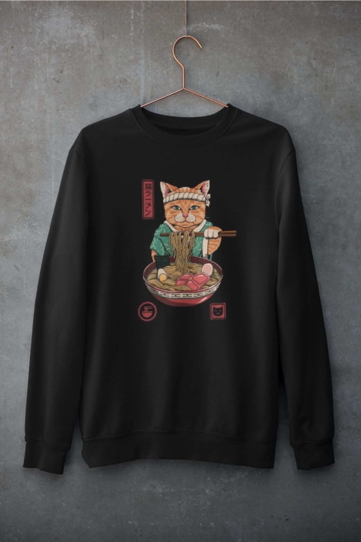 playbackmoda MODA TASARIM JAPON KEDİ YEMEK DESEN BASKILI SWEATSHİRT