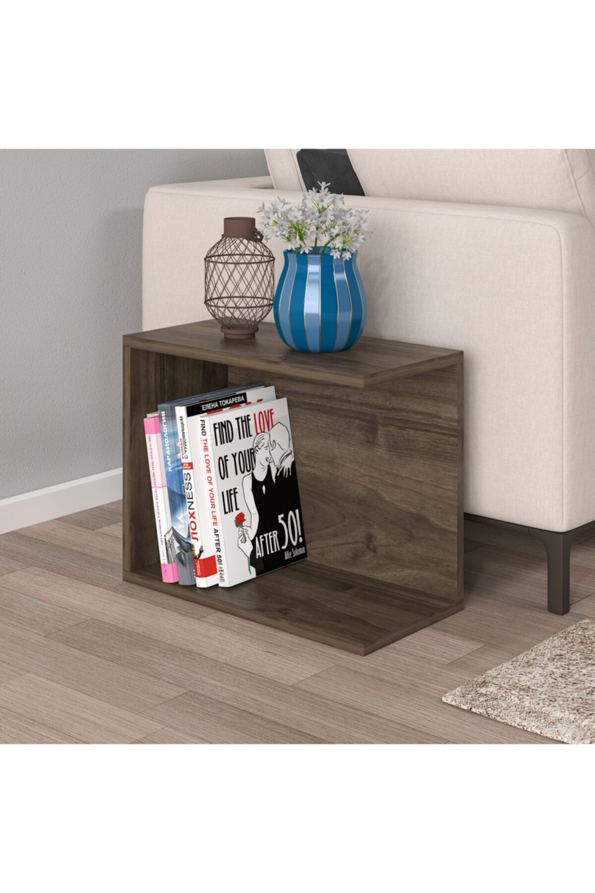ARNETTİ Nora Yan Sehpası Çok Amaçlı Ceviz 40x50x25cm Raflı Özel Tasarım Kolay Kurulum
