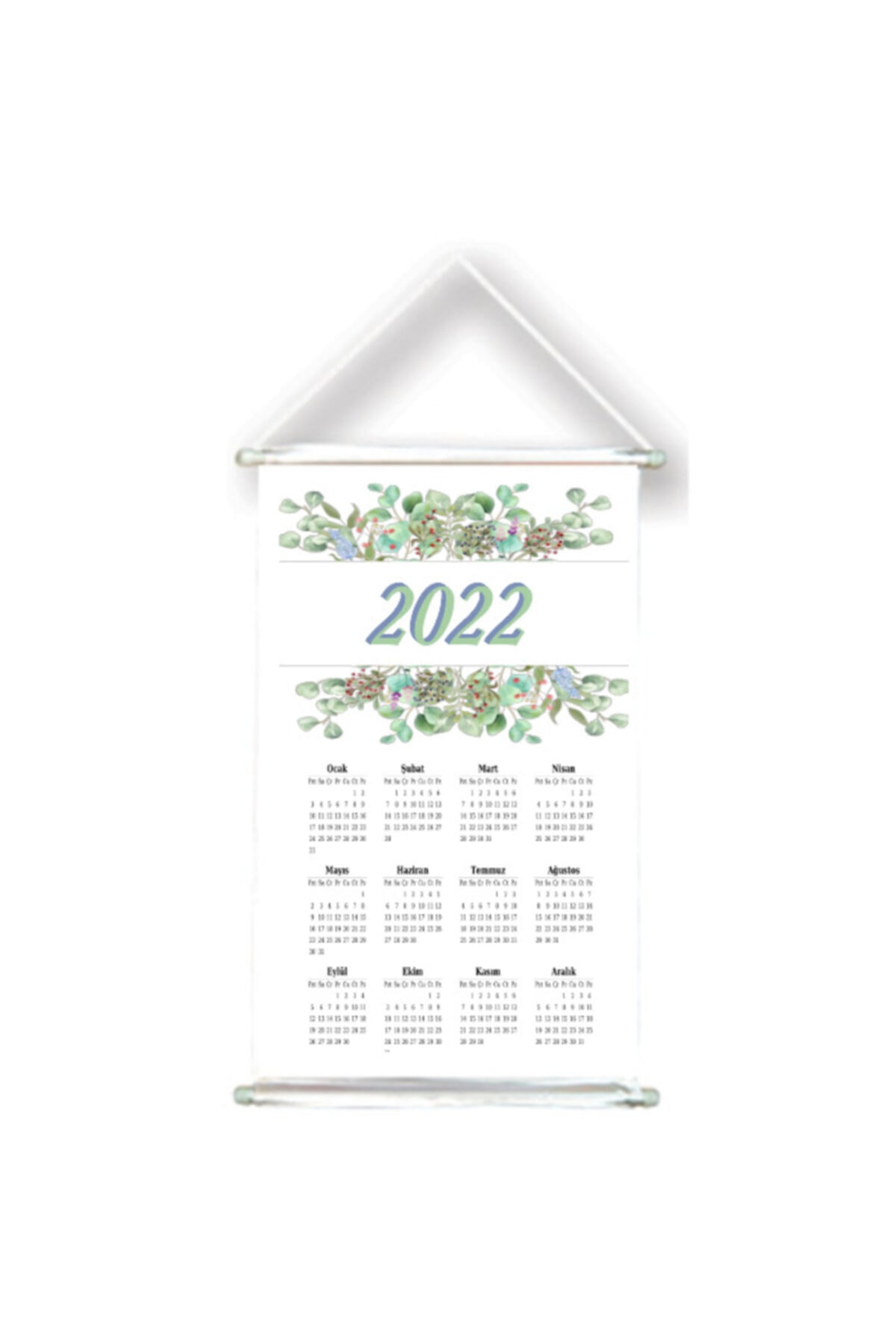 Aslanhan Baskı Bez Takvim 2022 Yeşil Çiçekler