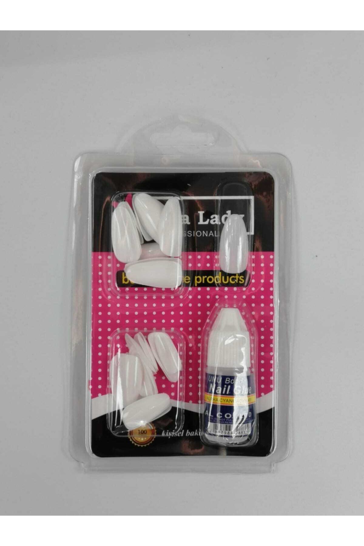 Mona Lady 40'lı Beyaz Rengi Badem/oval Takma Tırnak-yapıştırıcı Hediyeli-217-2