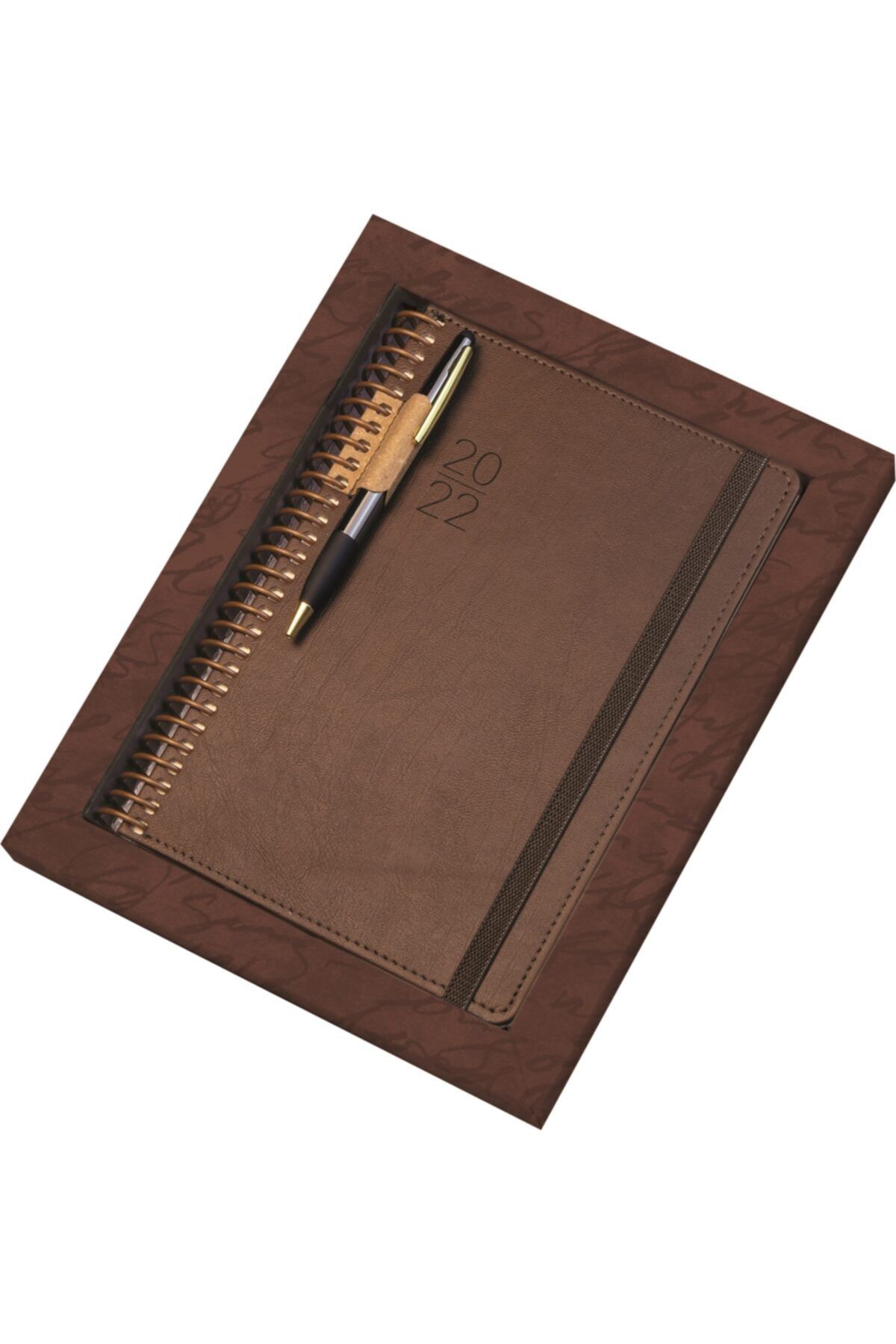 Gıpta 2022 Elite Ajanda Seti - 17x24cm. Spiralli Termo Deri Ajanda + Metal Touch-pen Kalem Hediyelik