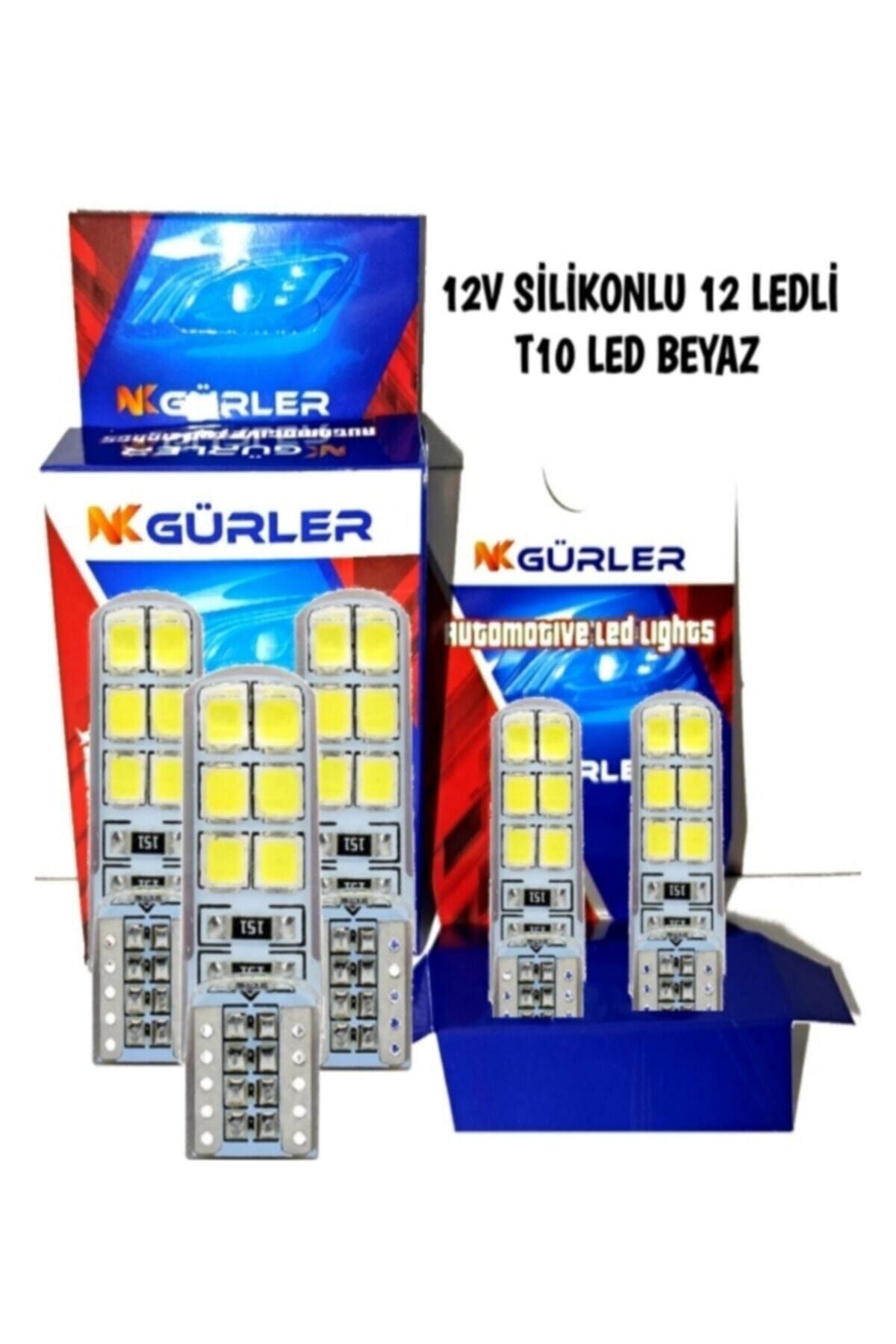 gürlerotoaksesuar 2 Adet T10 Led Ampül 12v 5w Beyaz Renk Park Plaka Tavan Led Işık 12 Ledli Silikonlu