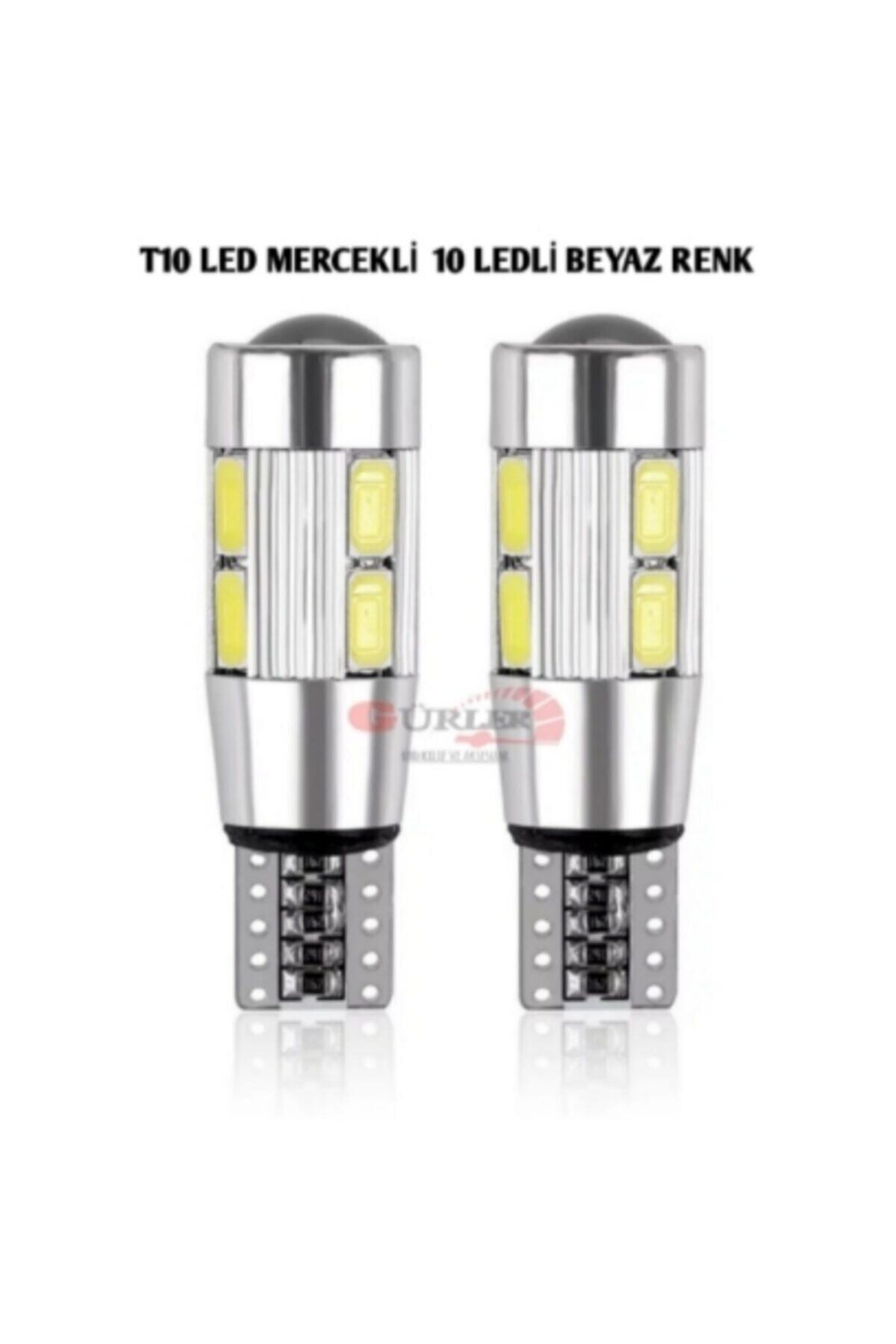 gürlerotoaksesuar T10 Led Ampül 12v W5 Mercekli 10 Ledli Park Plaka Tavan Iç Aydinlatma Beyaz Renk 2 Adet