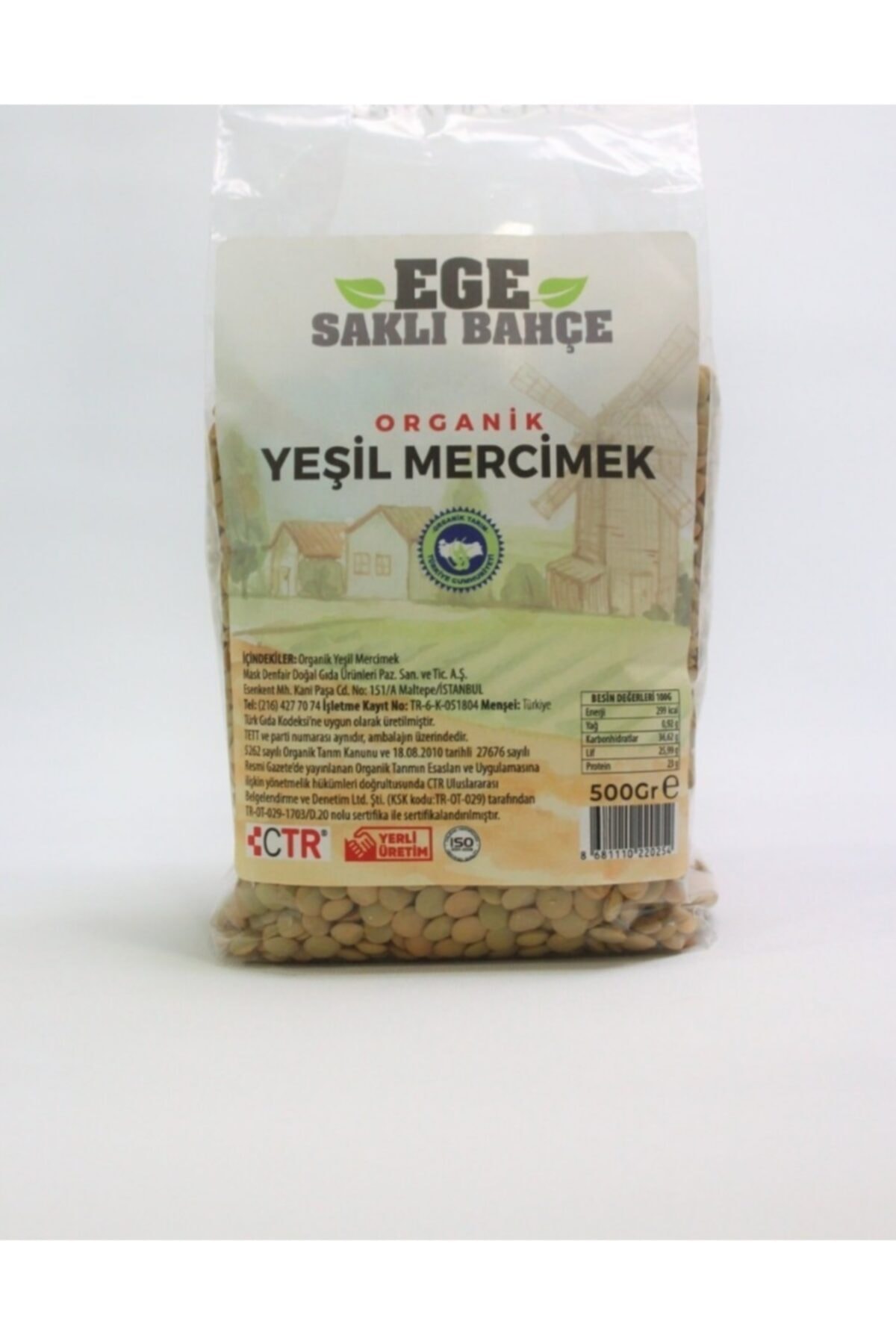 Saklı Bahçe Ege Organik Yeşil Mercimek 500gr