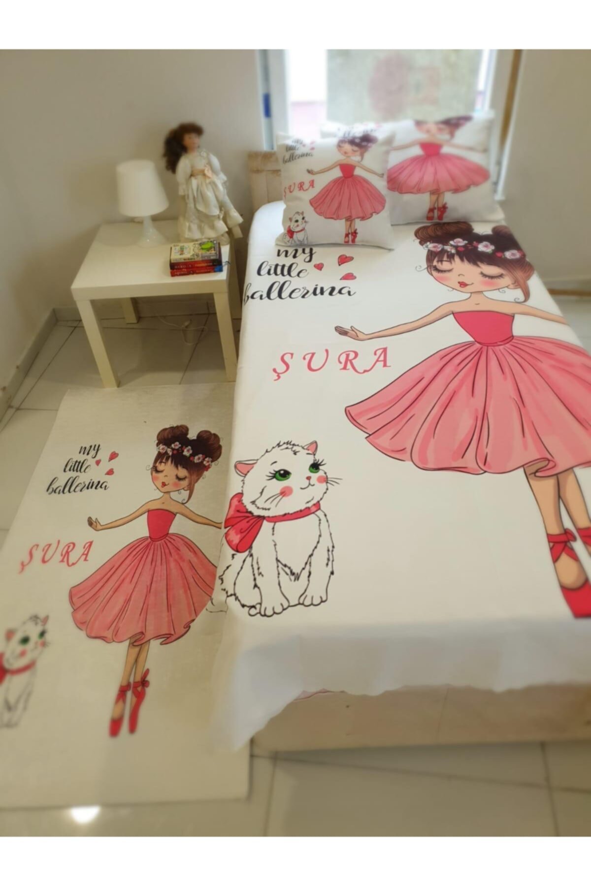 ÖzKa tekstil Balerin Kız Kedili Model Çocuk Yatak Örtüsü