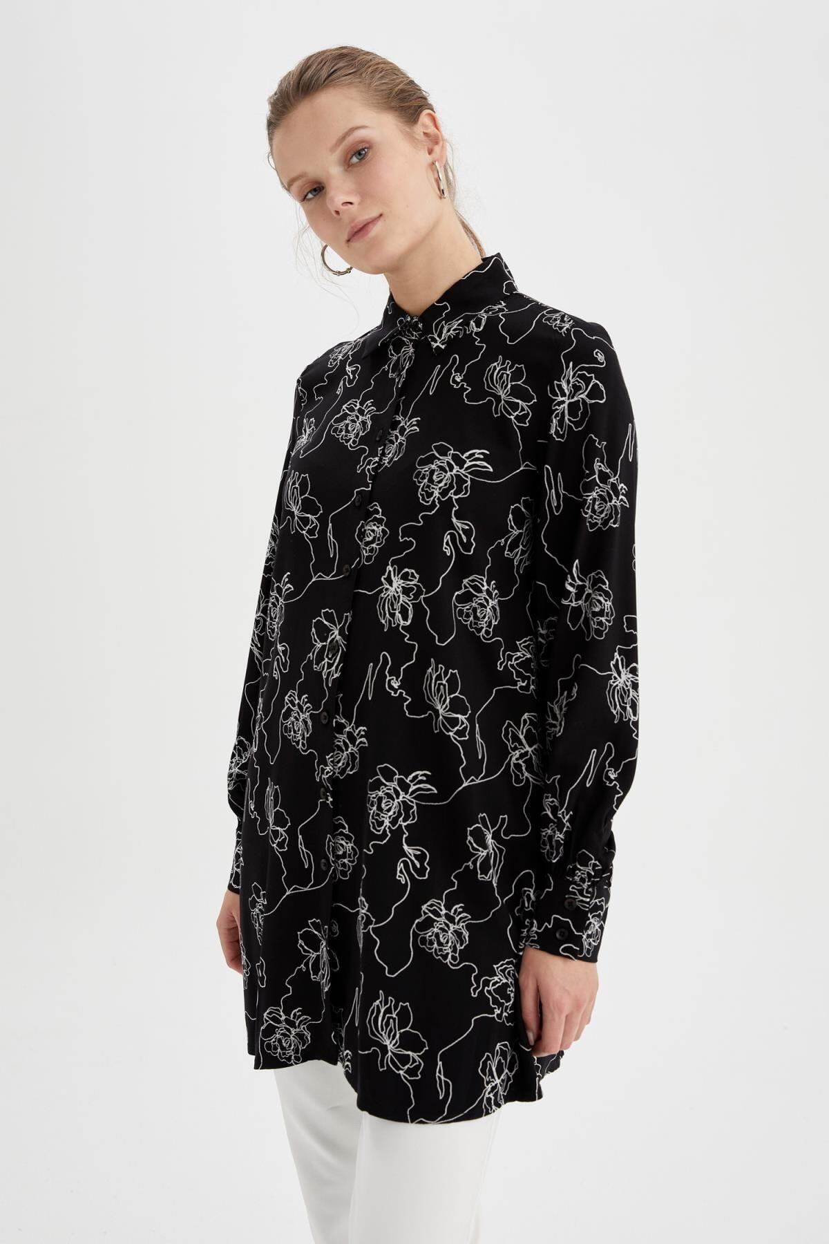 DeFacto Regular Fit Desenli Viskon Gömlek Tunik