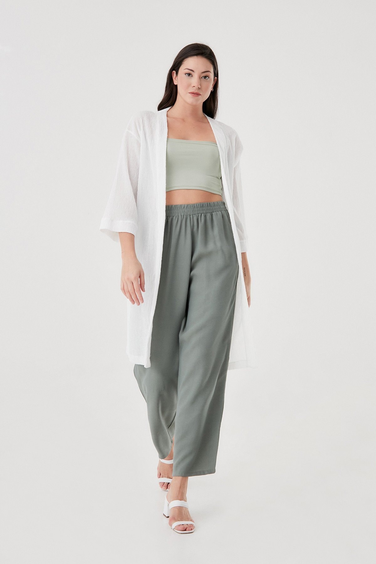 Fulla Moda Tül Kumaş Kimono