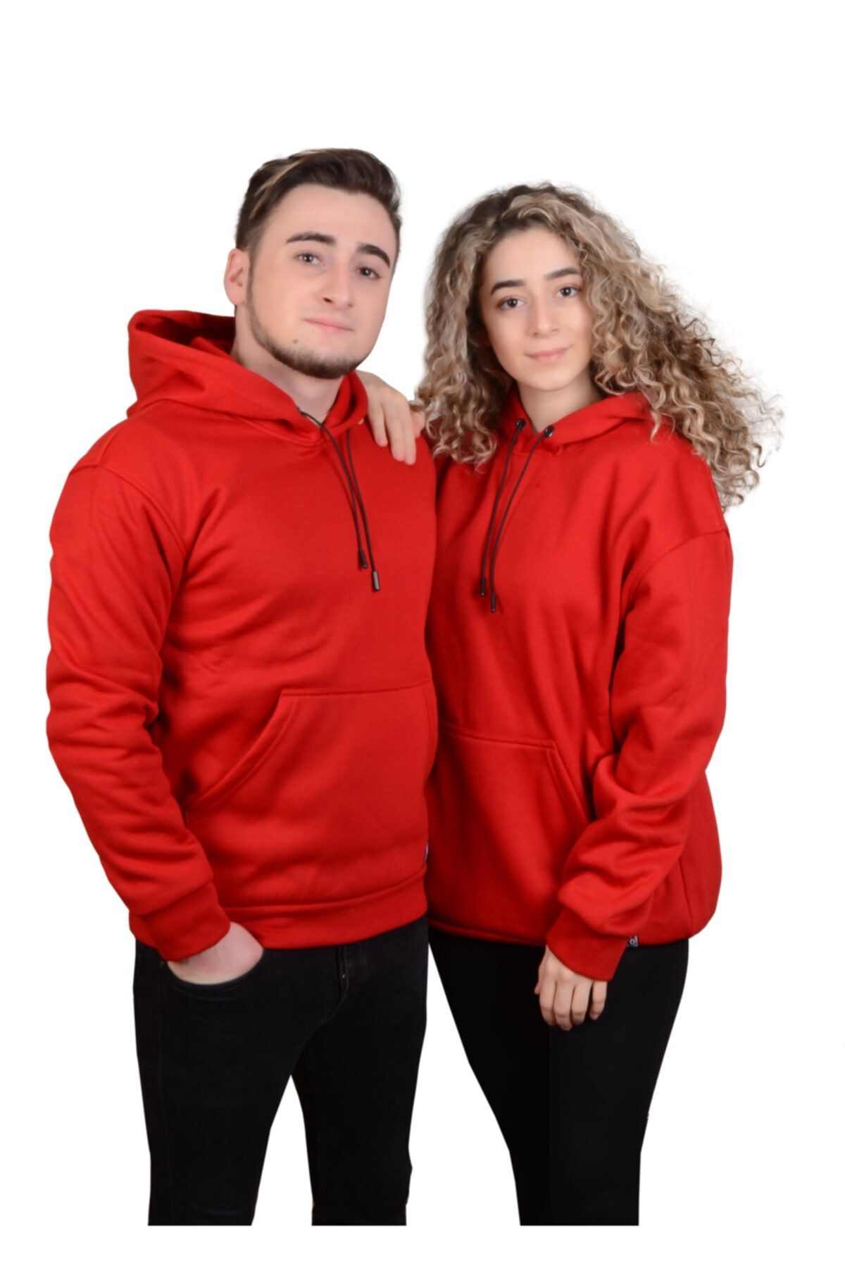 Nero Kırmızı Kapüşonlu Oversize Kanguru Cepli Sweatshirt 3 Iplik Şardonlu Tsrmspt002
