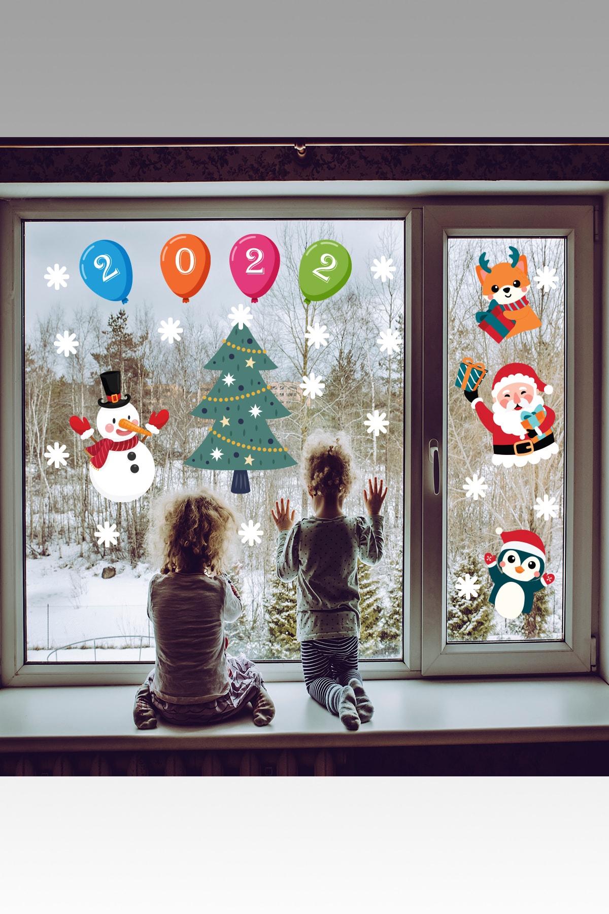 AMORİS Yeniyıl Yılbaşı 2022 Blalon Noel Baba, Kardan Adam Cam, Duvar Sticker