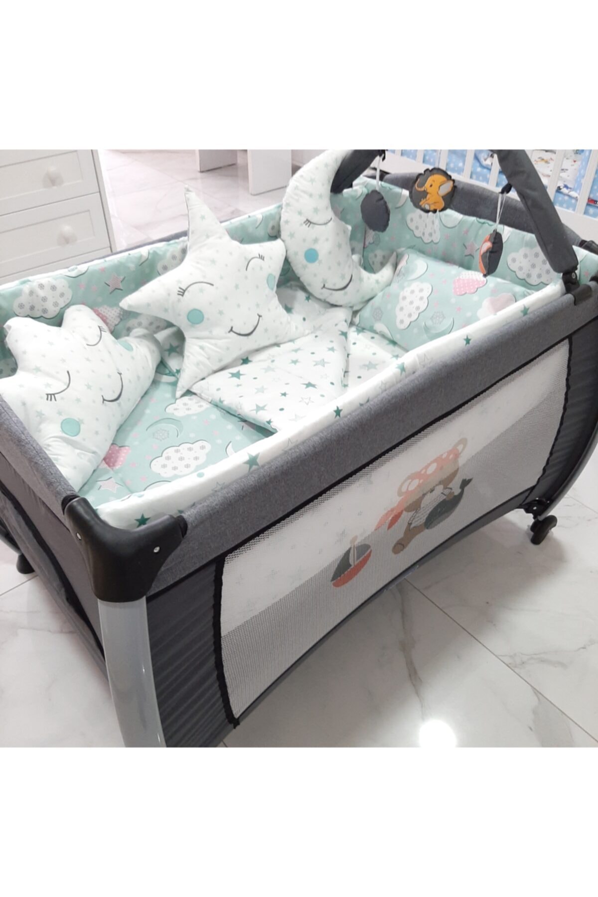 uykucubebe 70x120 Park Beşik Bebek Uyku Seti 10 Parça (6502) Kombin