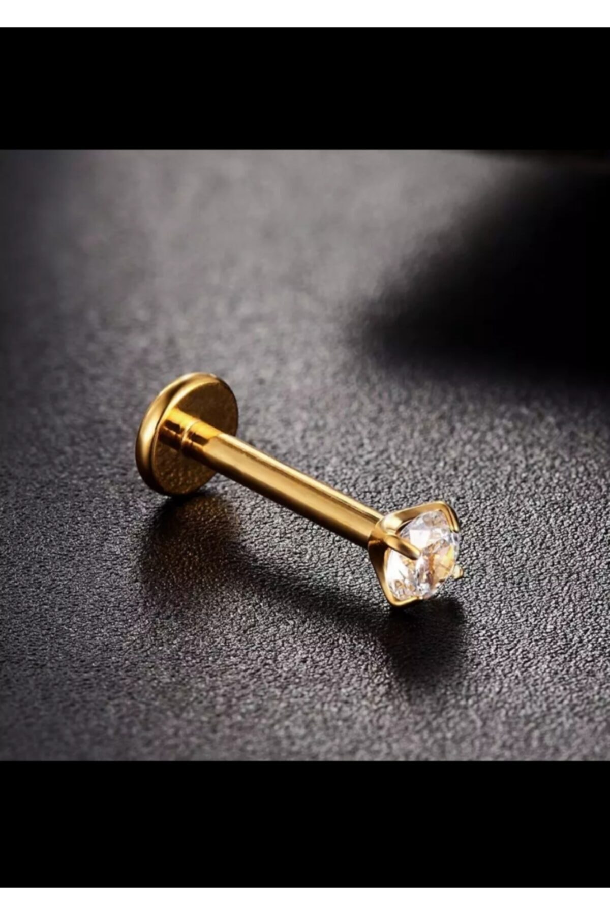 Arescollection Cerrahi Çelik Gold Renk Tek Taş Tragus Helix Kıkırdak Piercingi