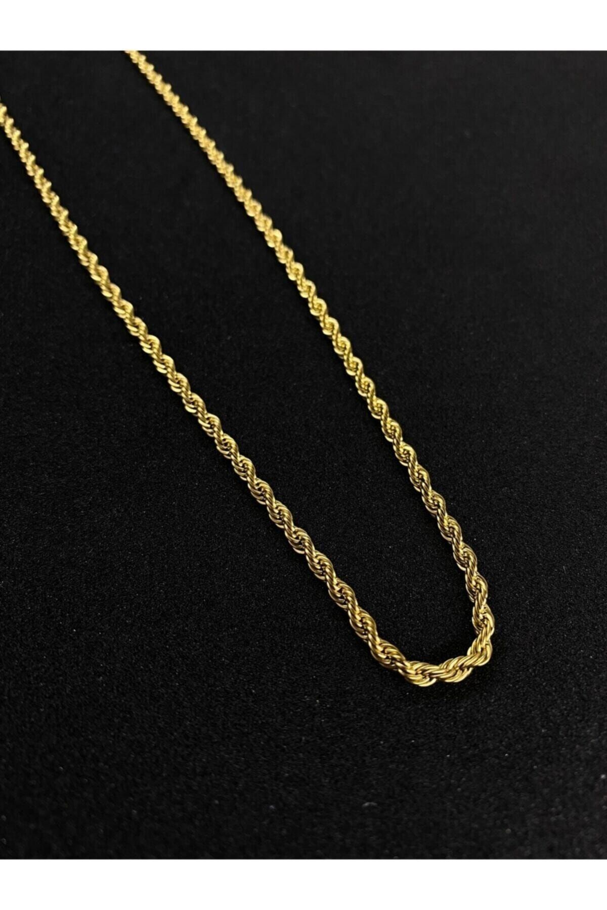 Modavinya Unisex Çelik Burgu Zincir Gold Renk 60cm