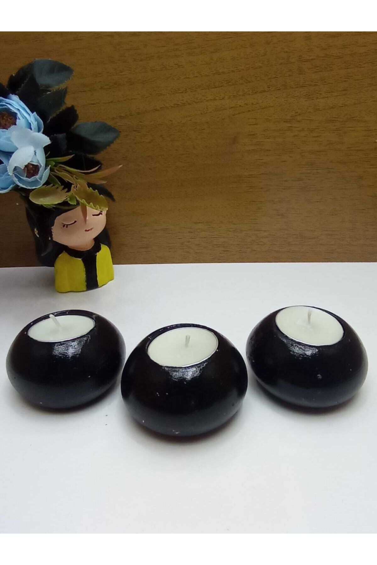 HDaksesuar Dekoratif 3'lü Beton Mumluk Seti+3 Adet Tealight Mum