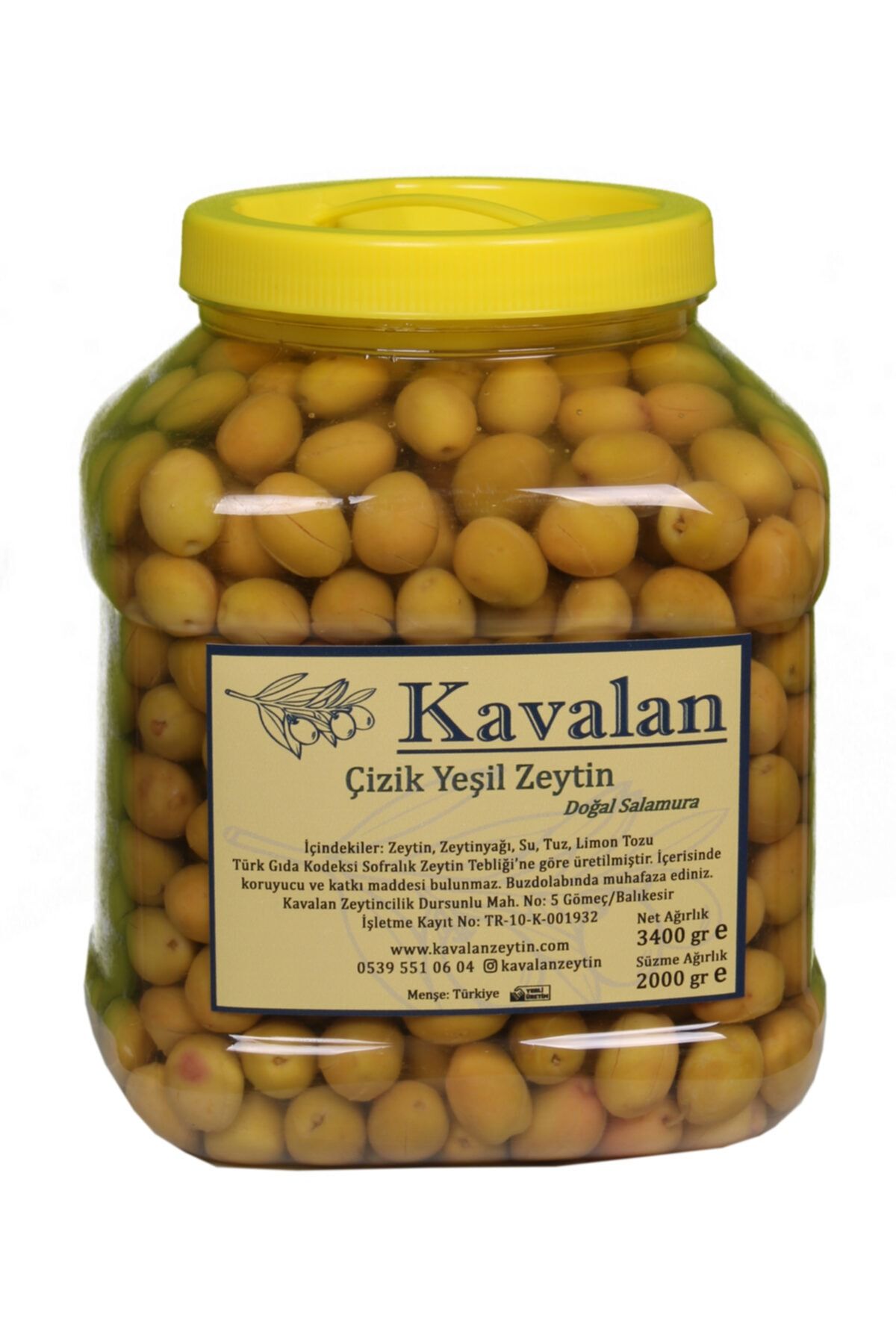 Kavalan Iyi Tarım Uyg. Yeni Sezon -2 Kg Süzme Ağırlık- Ayvalık Çizik Yeşil Zeytin -3000cc- 2021-22