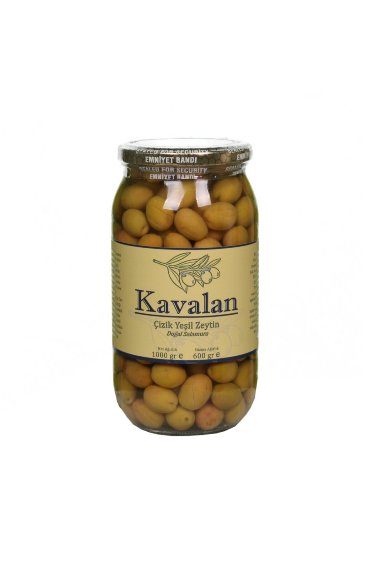 Kavalan Iyi Tarım Uyg. Yeni Sezon -600 gr Süzme Ağırlık- Ayvalık Çizik Yeşil Zeytin -1000 Cc- 2021-22
