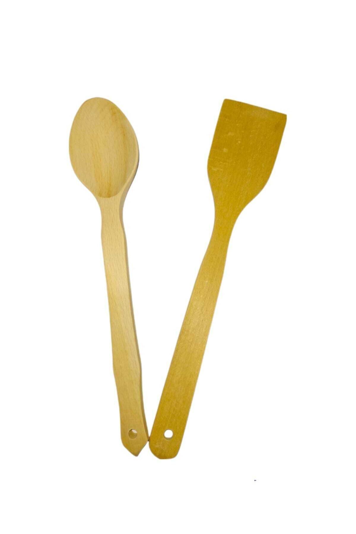naturalife Tahta Kaşık Spatula Seti Verniksiz Doğal 2 'li