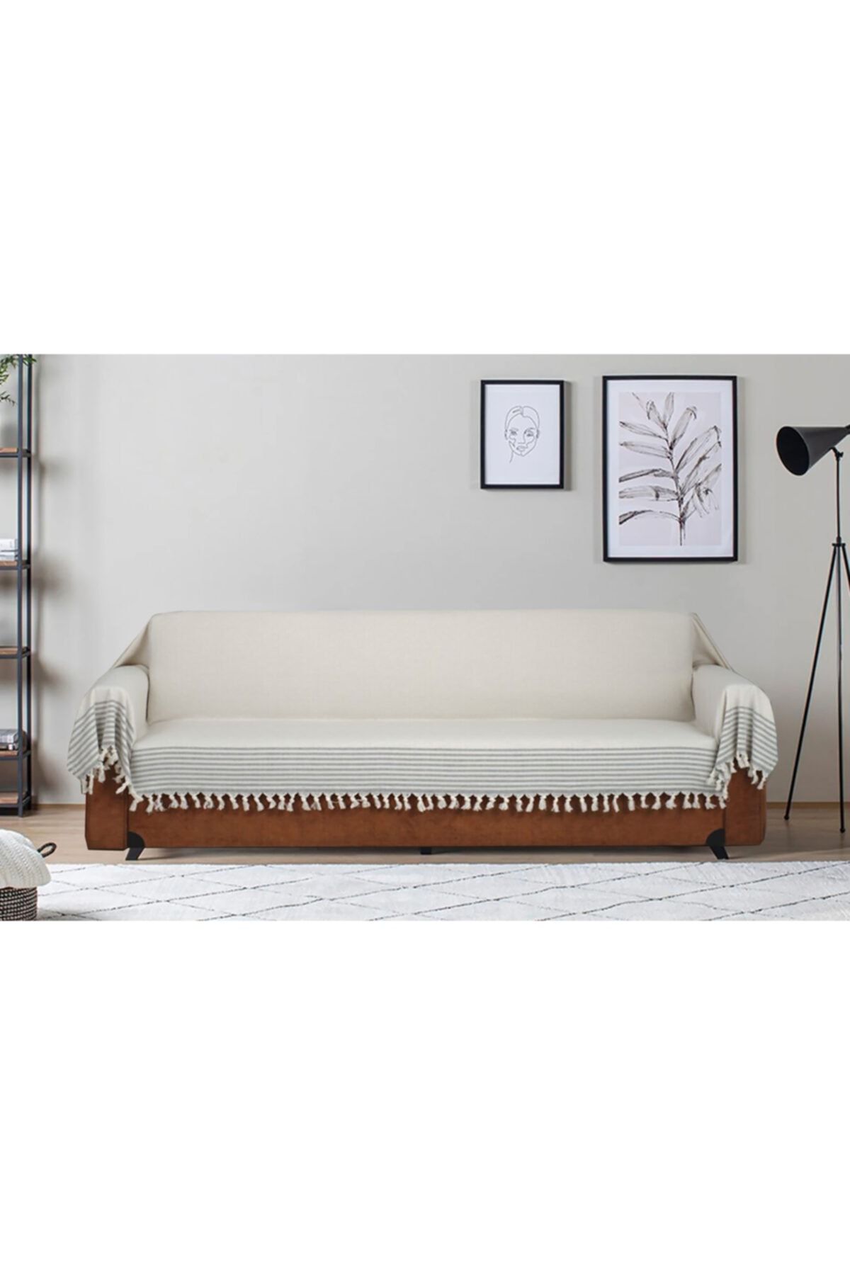 Kubalhome Ekru Gri Kollarını Örten Organik Buldan Bezi 180 X 300 Cm Koltuk Kanepe Divan Çekyat Örtüsü